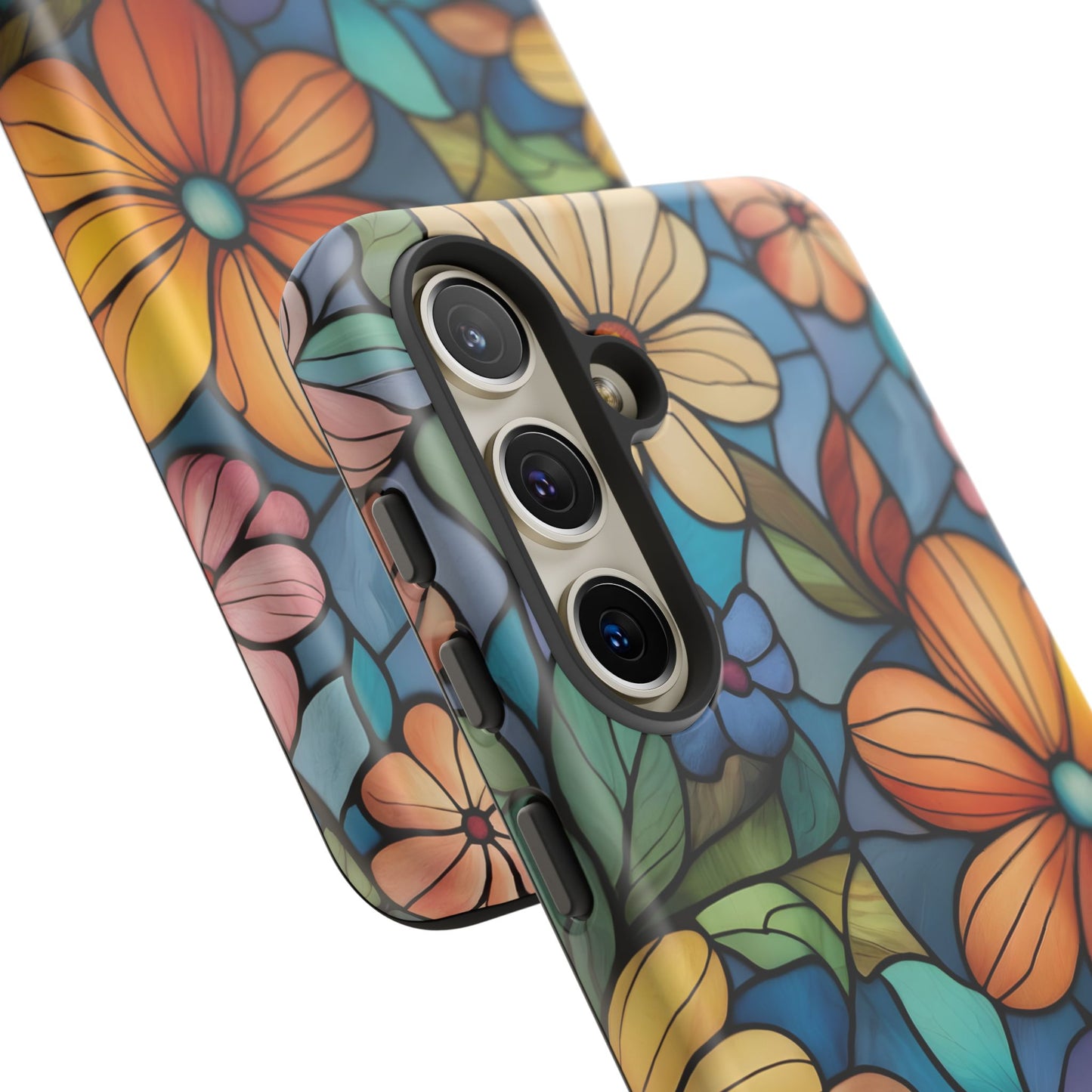 Floral Tough Phone Case - Colorful Stained Glass Design, Gift for Her, Samsung Compatible, Flower Art, Birthday Present, Stylish Protection