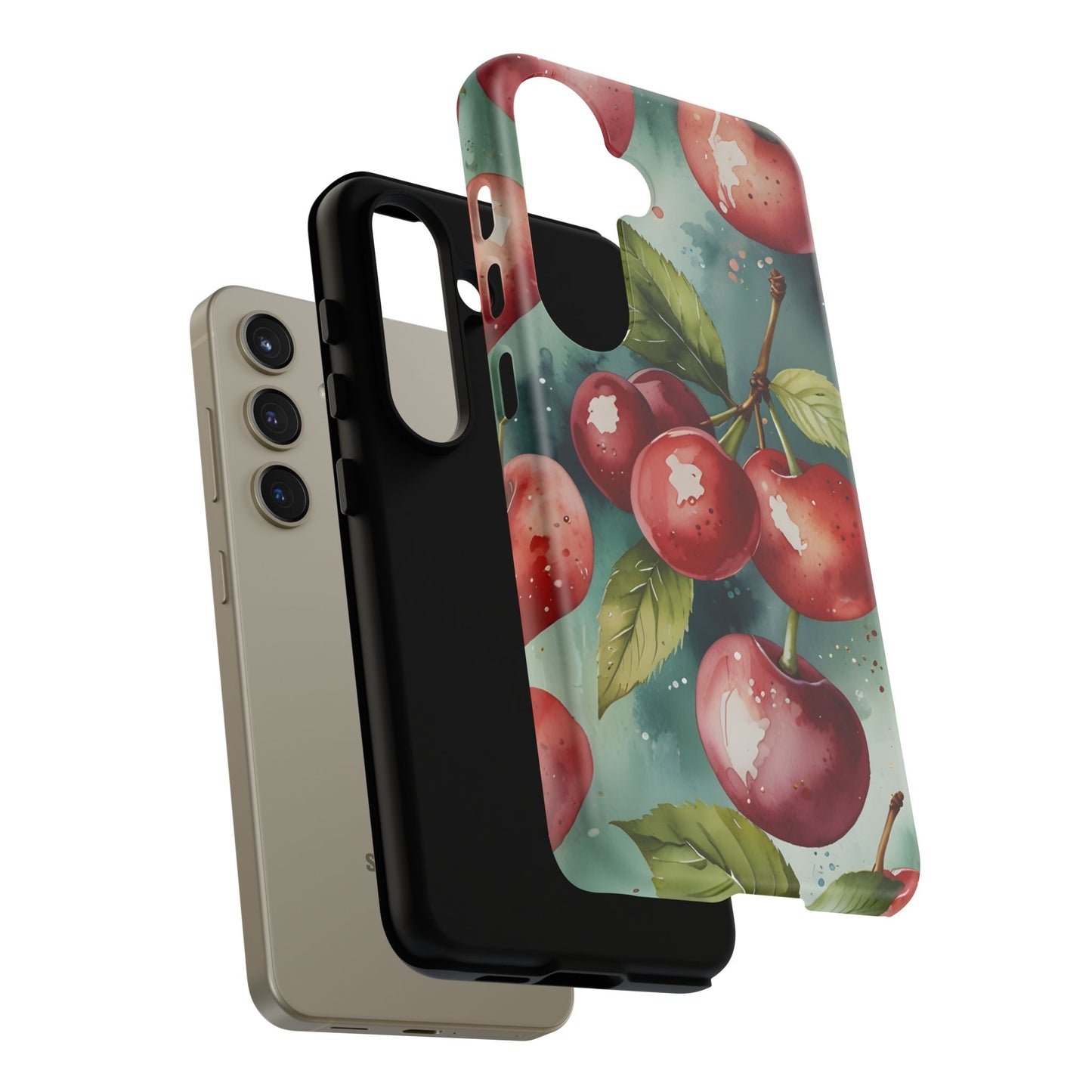 Watercolor Cherry Case/Vibrant Red Cherry, Botanical Fruit Tough Phone Case-Samsung Compatible, Gift for Her, Stylish Protection