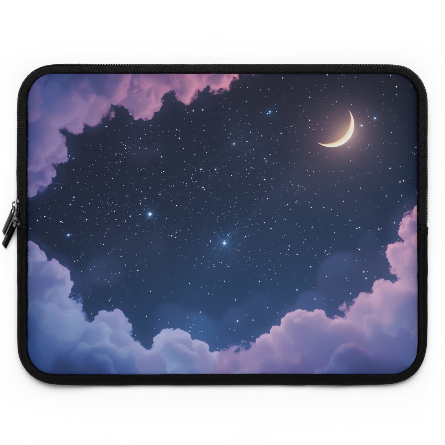 Dreamy Starry Night Laptop Sleeve - Crescent Moon with Purple Clouds Celestial Design Protective Case for any Laptop or Tablet