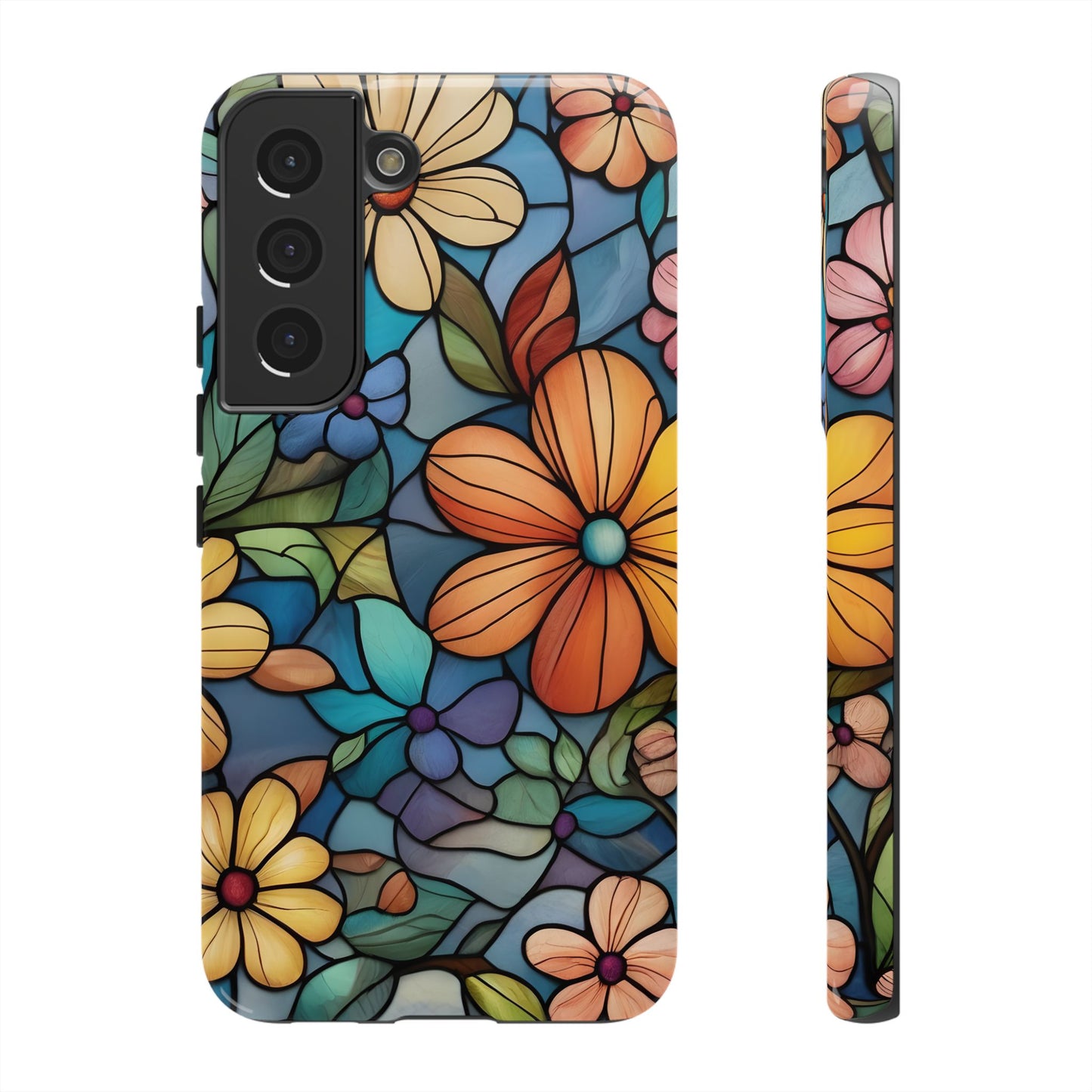 Floral Tough Phone Case - Colorful Stained Glass Design, Gift for Her, Samsung Compatible, Flower Art, Birthday Present, Stylish Protection