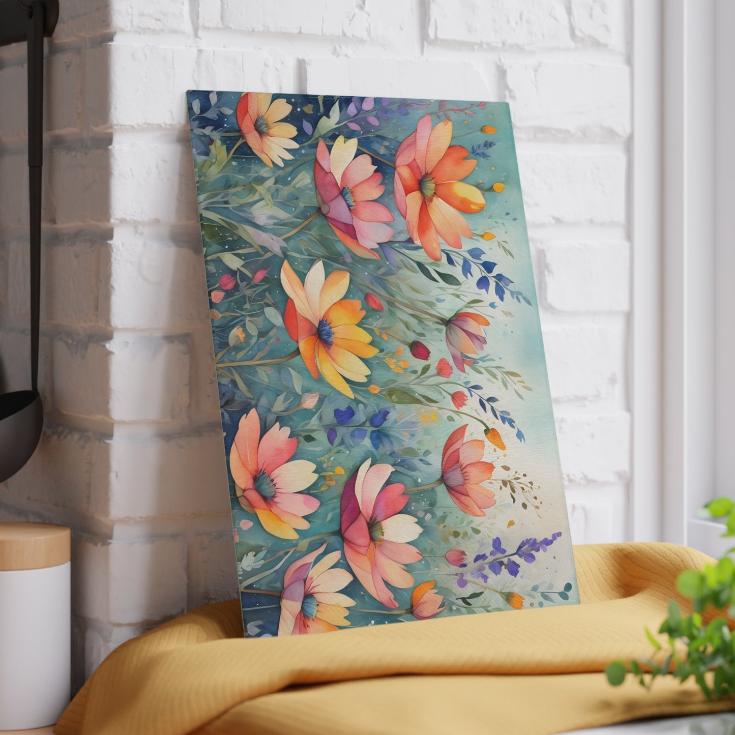 Watercolor Wildflower Cutting Board/Kitchen Cutting Board/Chopping Board/Large Cutting Board/Non-Slip Cutting Board/Durable Cutting Board