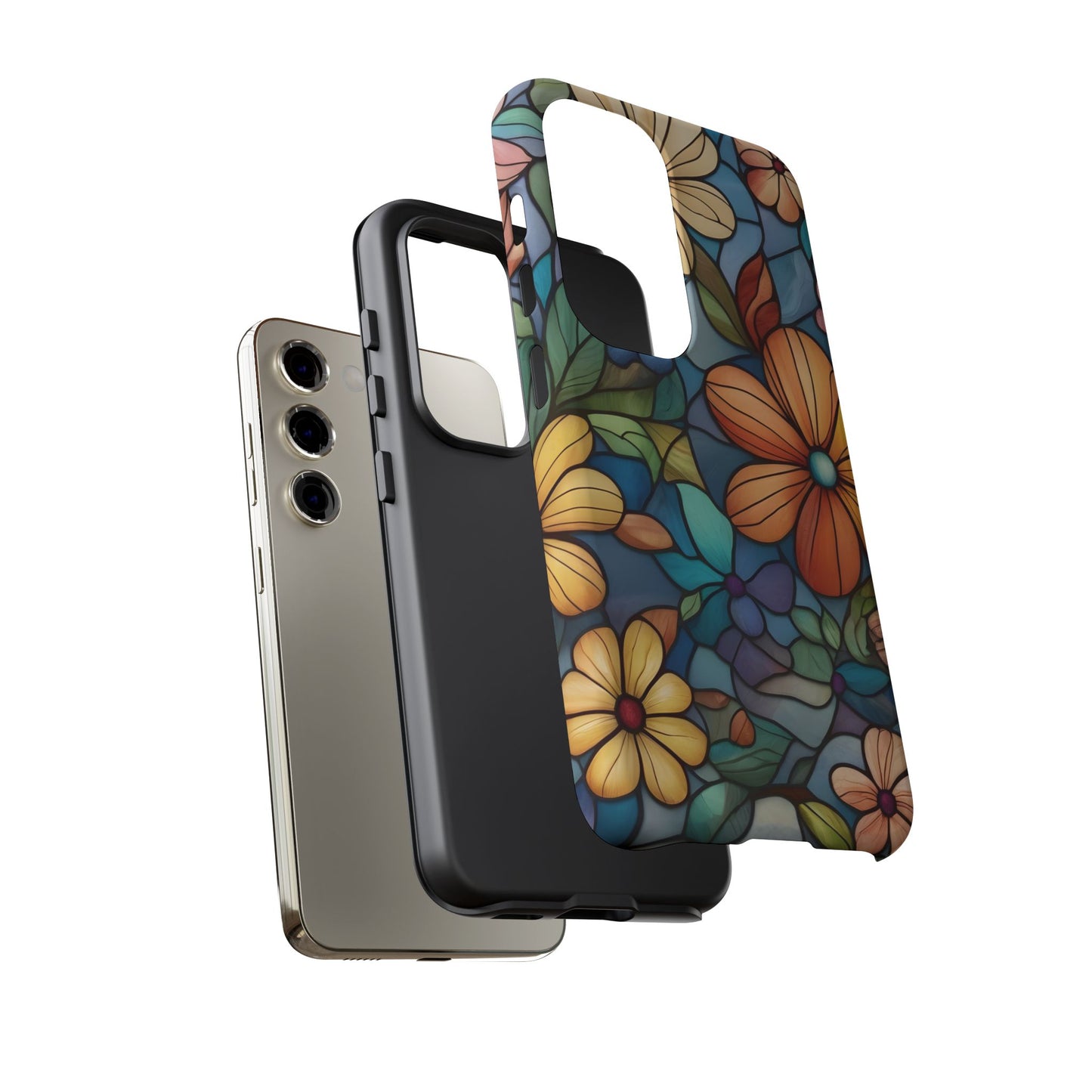 Floral Tough Phone Case - Colorful Stained Glass Design, Gift for Her, Samsung Compatible, Flower Art, Birthday Present, Stylish Protection