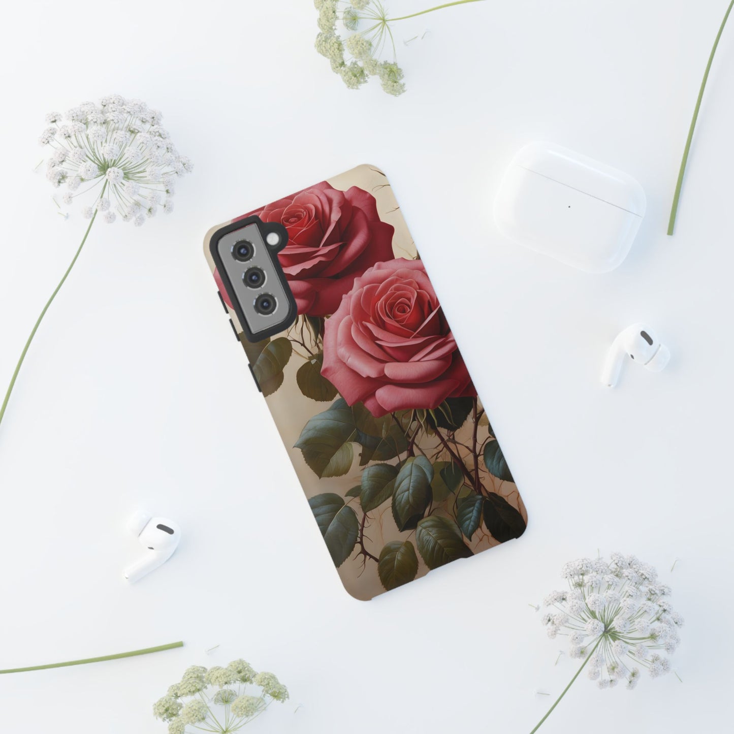 Pink Luxurious Roses Glossy Tough Phone Case / Compatible with Samsung / Gift for Her, Birthday Present, Stylish Protection