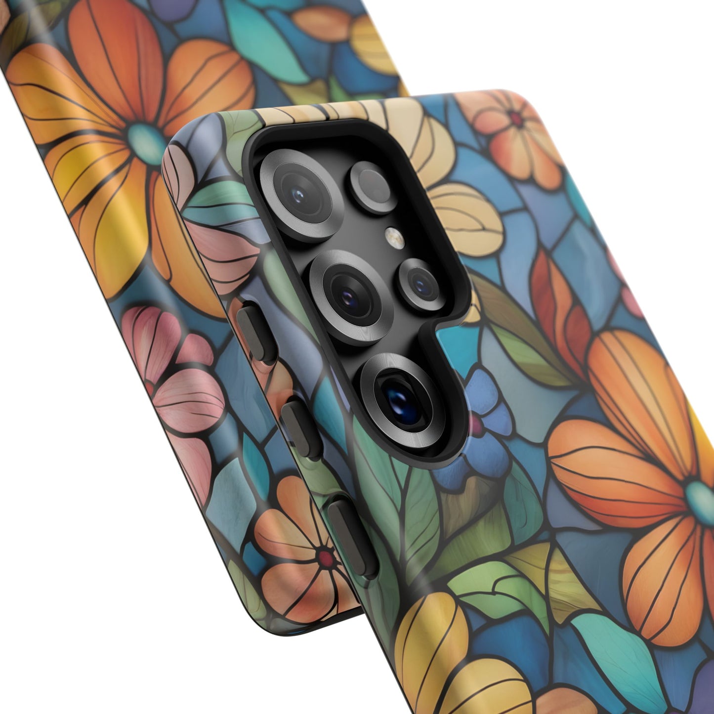 Floral Tough Phone Case - Colorful Stained Glass Design, Gift for Her, Samsung Compatible, Flower Art, Birthday Present, Stylish Protection