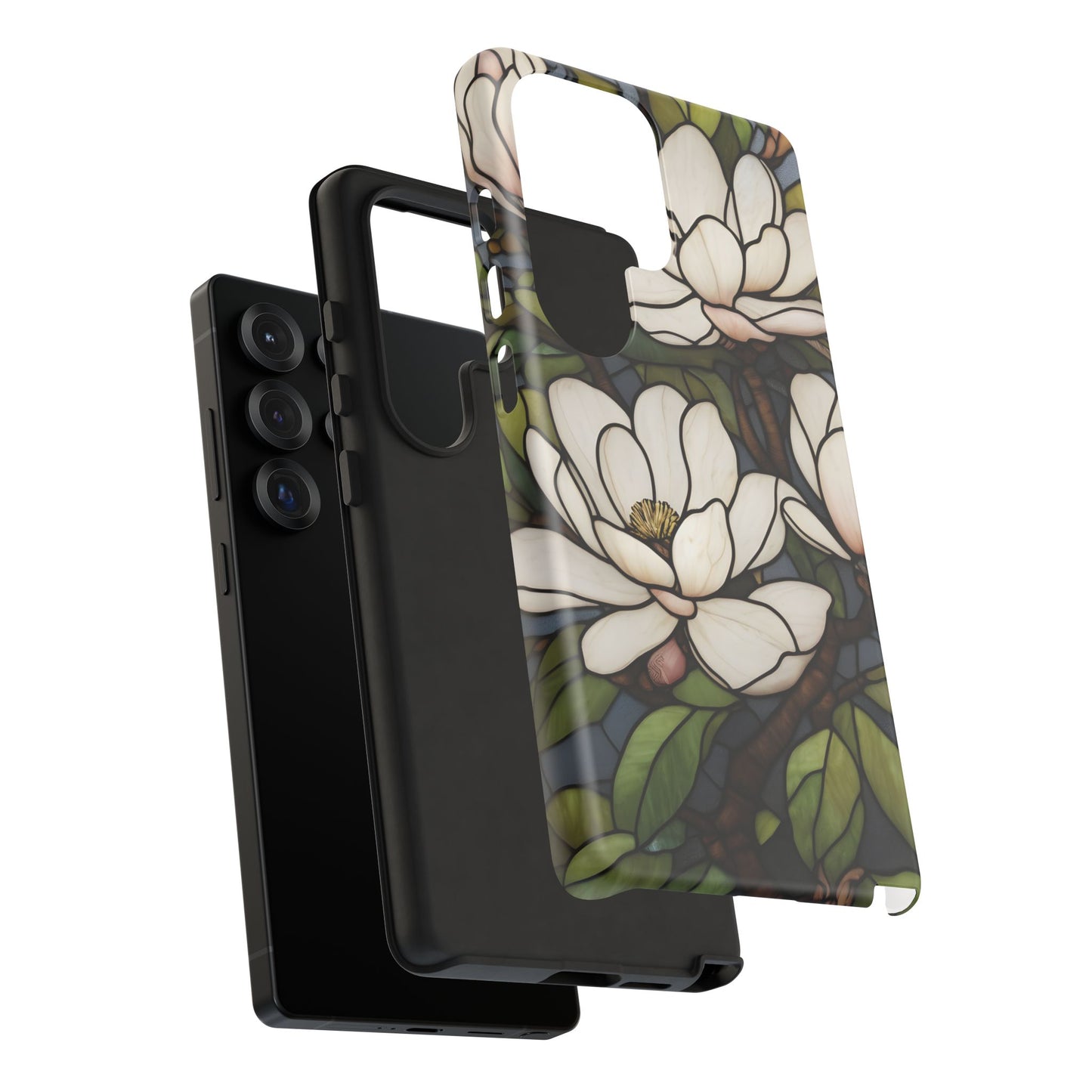 Floral Stained Glass Glossy Magnolia Phone Case / Compatible with Samsung / Gift for Her, Flower Art, Birthday Present, Stylish Protection