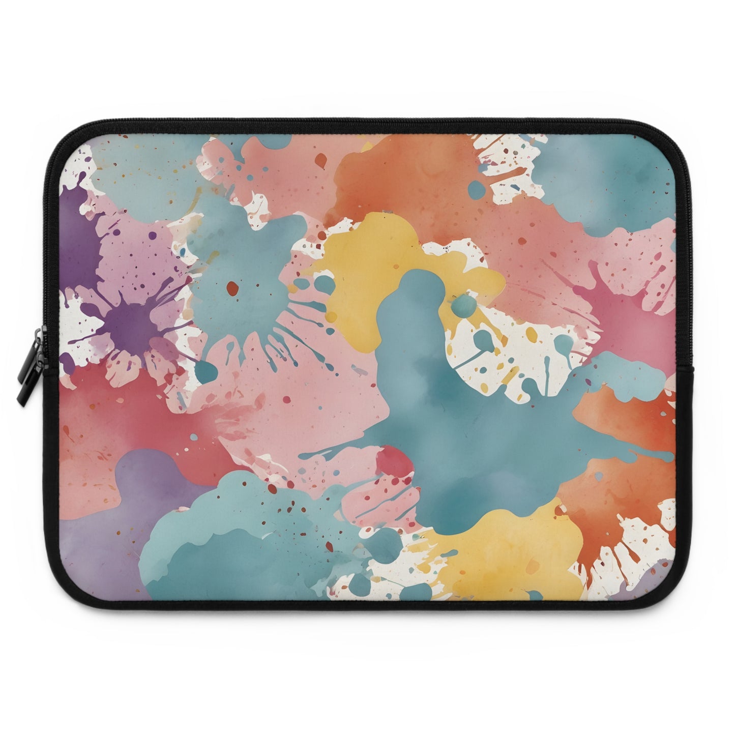 Pastel Watercolor Splatter Laptop Sleeve - Abstract Paint Blots Pattern Protective Case / Colorful Artistic Design Cover, Vibrant Splash Art Accessory, Aesthetic Pastel Print Pouch, Creative Watercolor Blot Sleeve