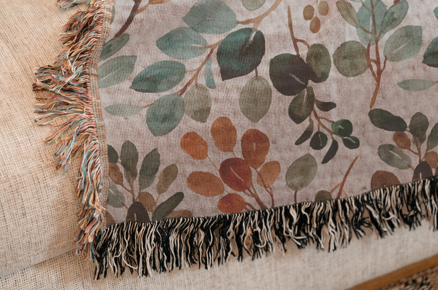 Botanical Woven Throw Blanket/Cozy Throw Blanket/Soft Throw Blanket/Floral Blanket/Home Decor/Living Room Decor/Sofa Throw