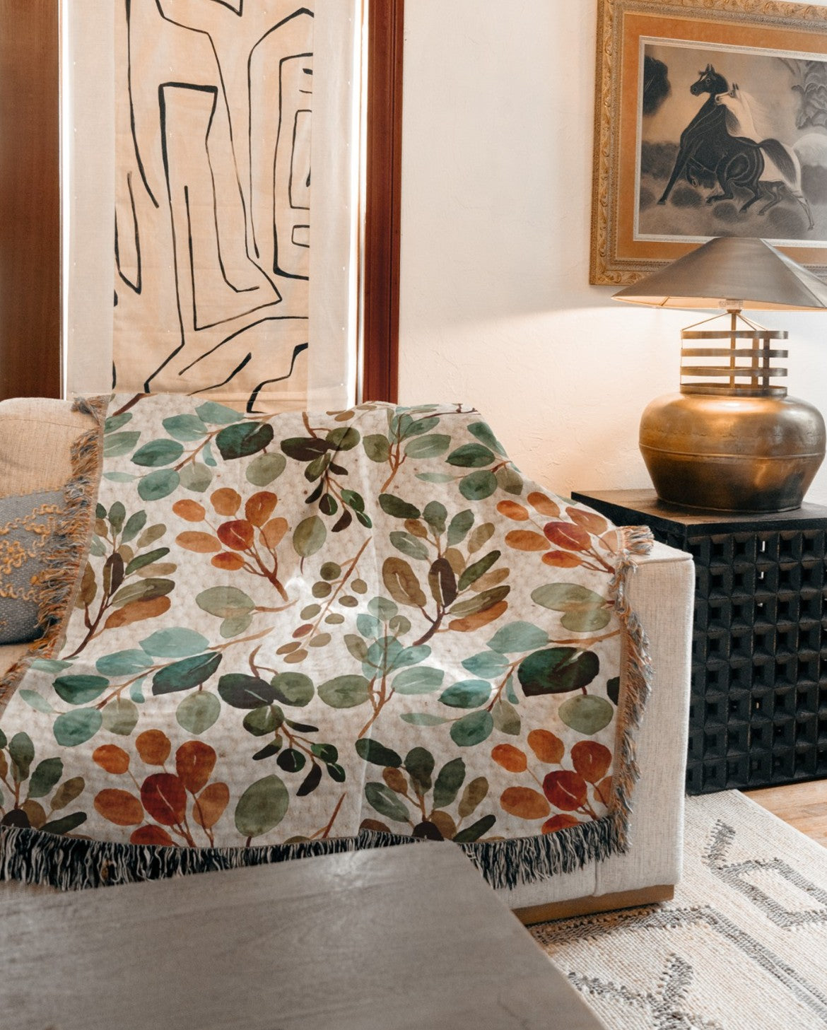 Botanical Woven Throw Blanket/Cozy Throw Blanket/Soft Throw Blanket/Floral Blanket/Home Decor/Living Room Decor/Sofa Throw