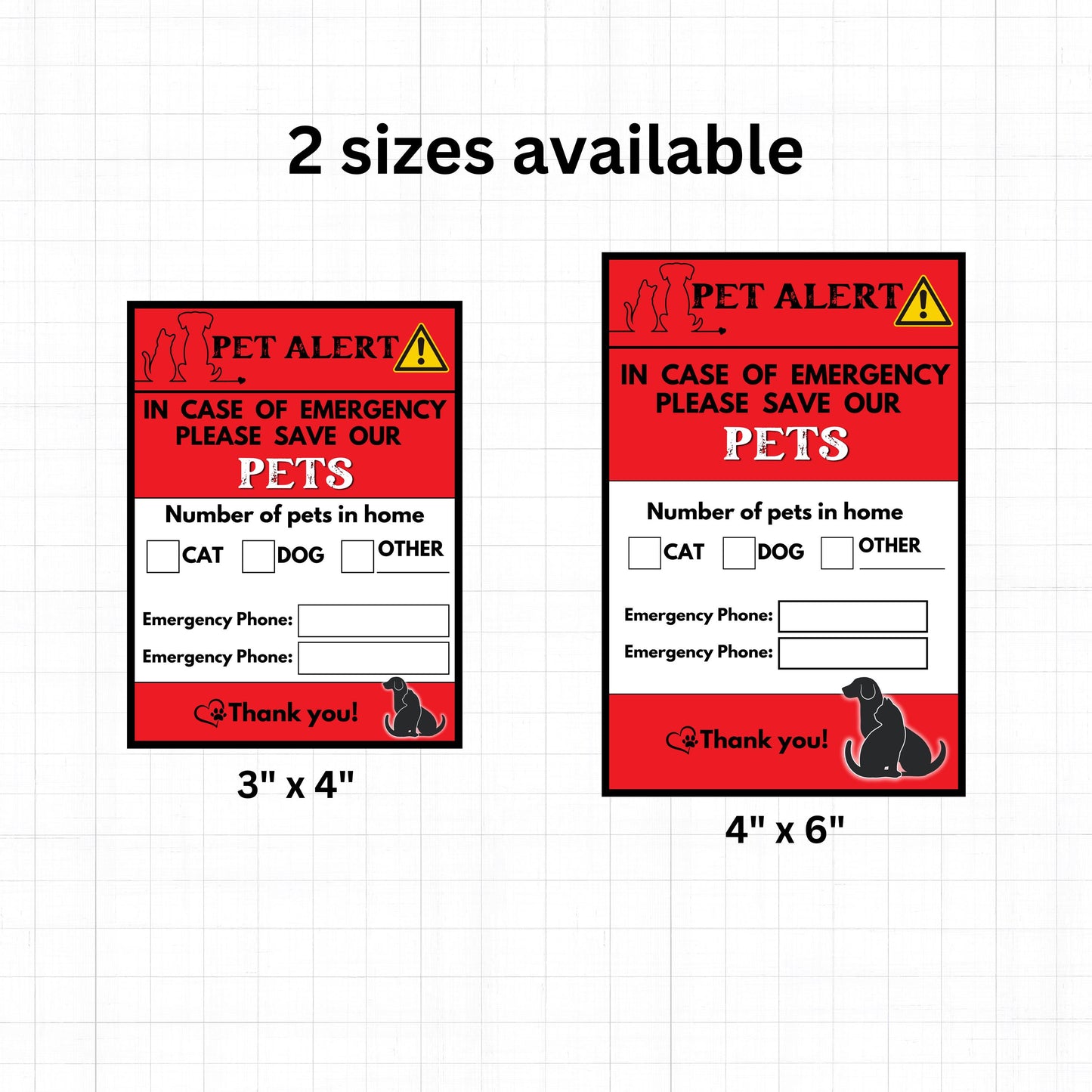 Pet Alert! Emergency Sticker for Home - Cat, Dog, Other - Wildfire Preparedness, Natural Disaster Safety