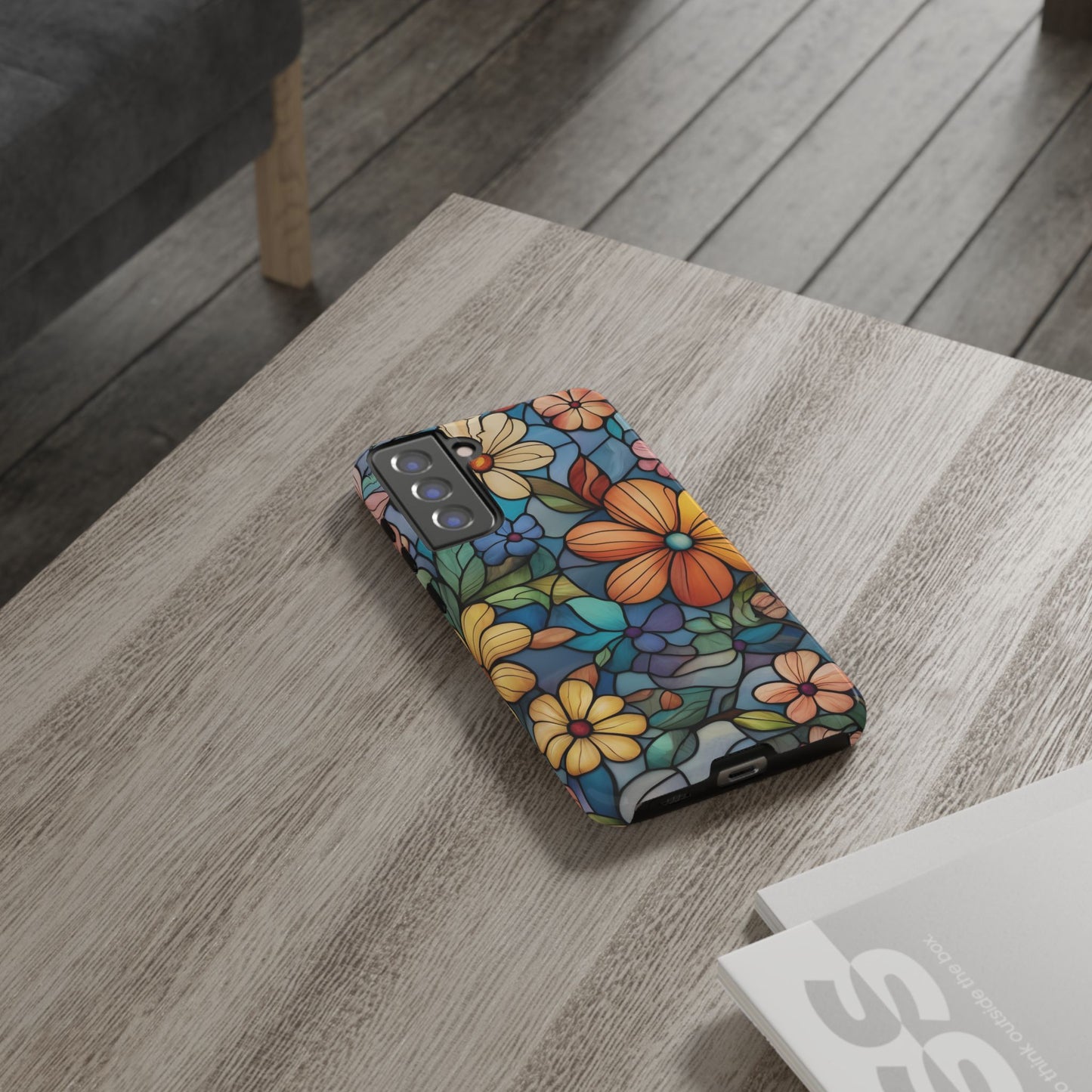 Floral Tough Phone Case - Colorful Stained Glass Design, Gift for Her, Samsung Compatible, Flower Art, Birthday Present, Stylish Protection