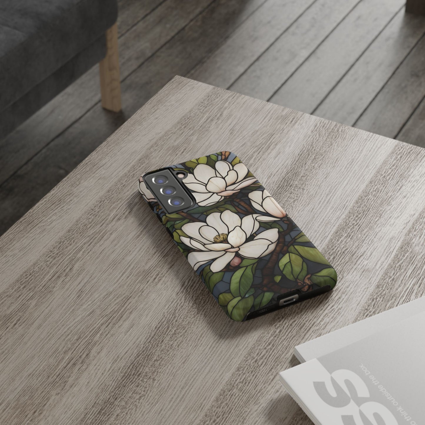 Floral Stained Glass Glossy Magnolia Phone Case / Compatible with Samsung / Gift for Her, Flower Art, Birthday Present, Stylish Protection