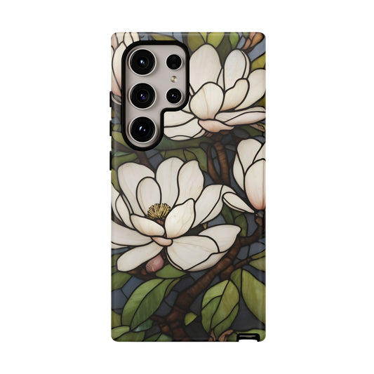 Floral Stained Glass Glossy Magnolia Phone Case / Compatible with Samsung / Gift for Her, Flower Art, Birthday Present, Stylish Protection