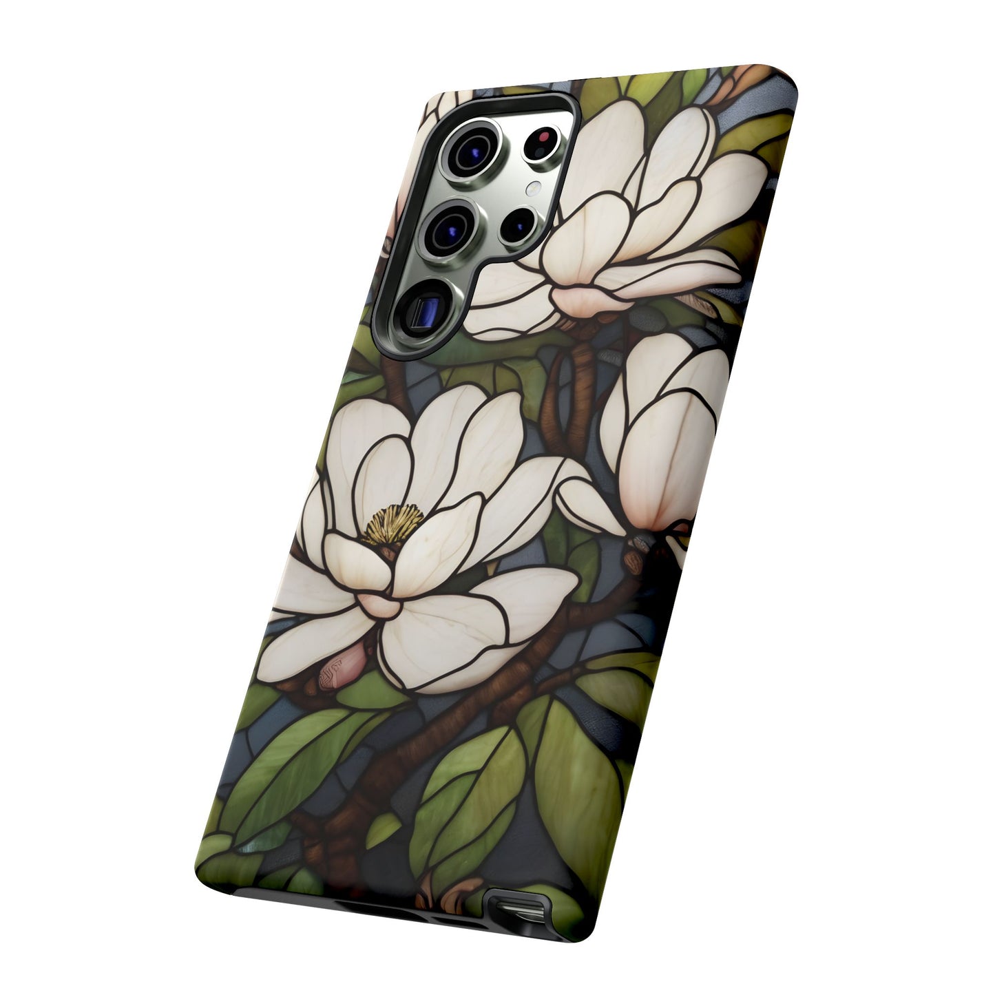 Floral Stained Glass Glossy Magnolia Phone Case / Compatible with Samsung / Gift for Her, Flower Art, Birthday Present, Stylish Protection
