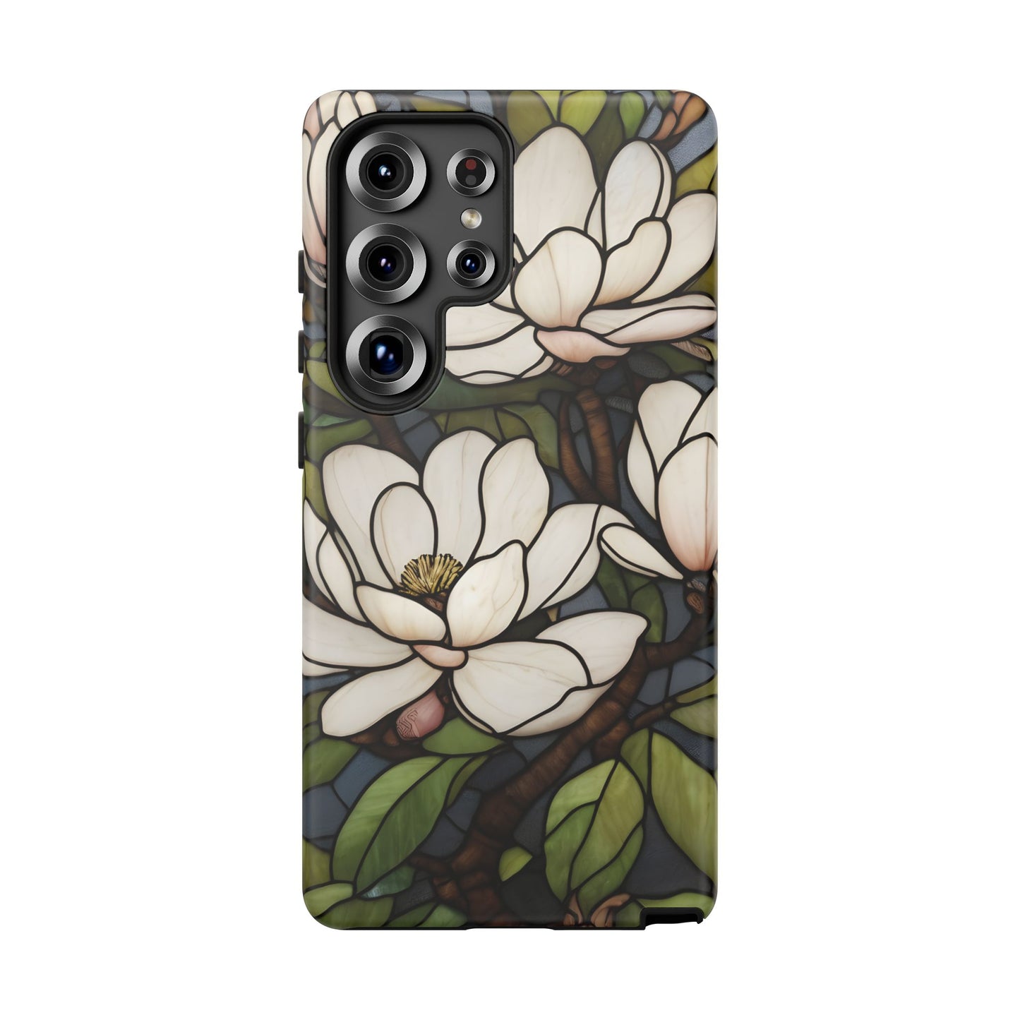 Floral Stained Glass Glossy Magnolia Phone Case / Compatible with Samsung / Gift for Her, Flower Art, Birthday Present, Stylish Protection