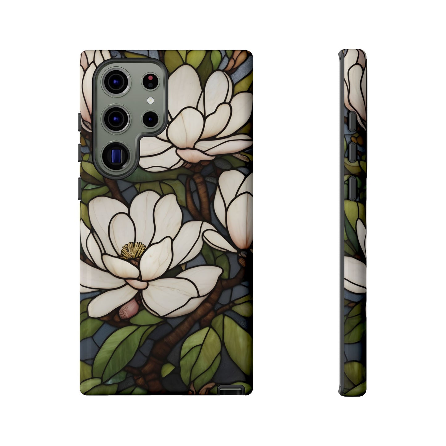 Floral Stained Glass Glossy Magnolia Phone Case / Compatible with Samsung / Gift for Her, Flower Art, Birthday Present, Stylish Protection