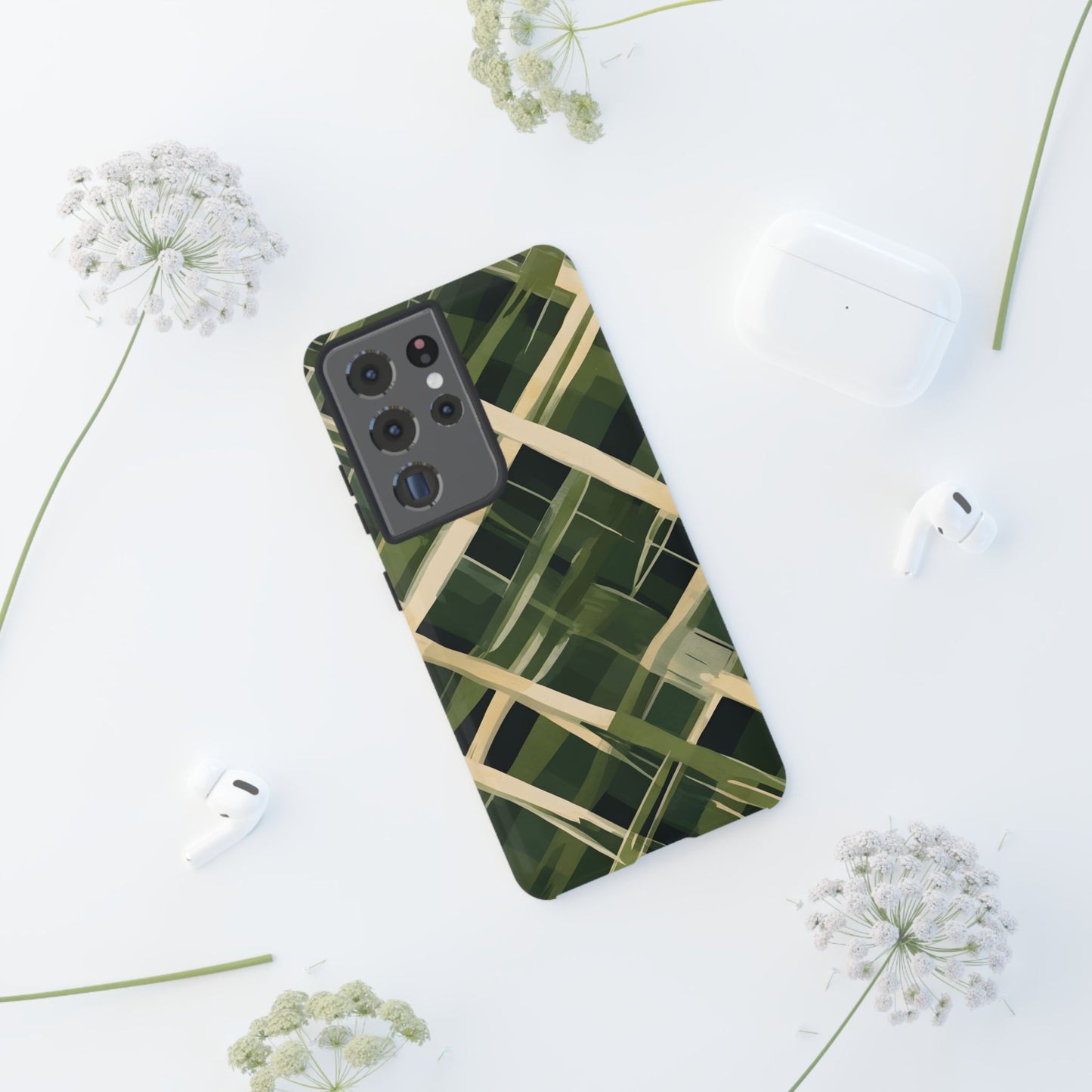 Green Abstract Grid Tough Phone Case Cover/Compatible with Samsung | Gift |Abstract Art Case|Colorful Protective Cover|Artistic Gift | Vibrant Design