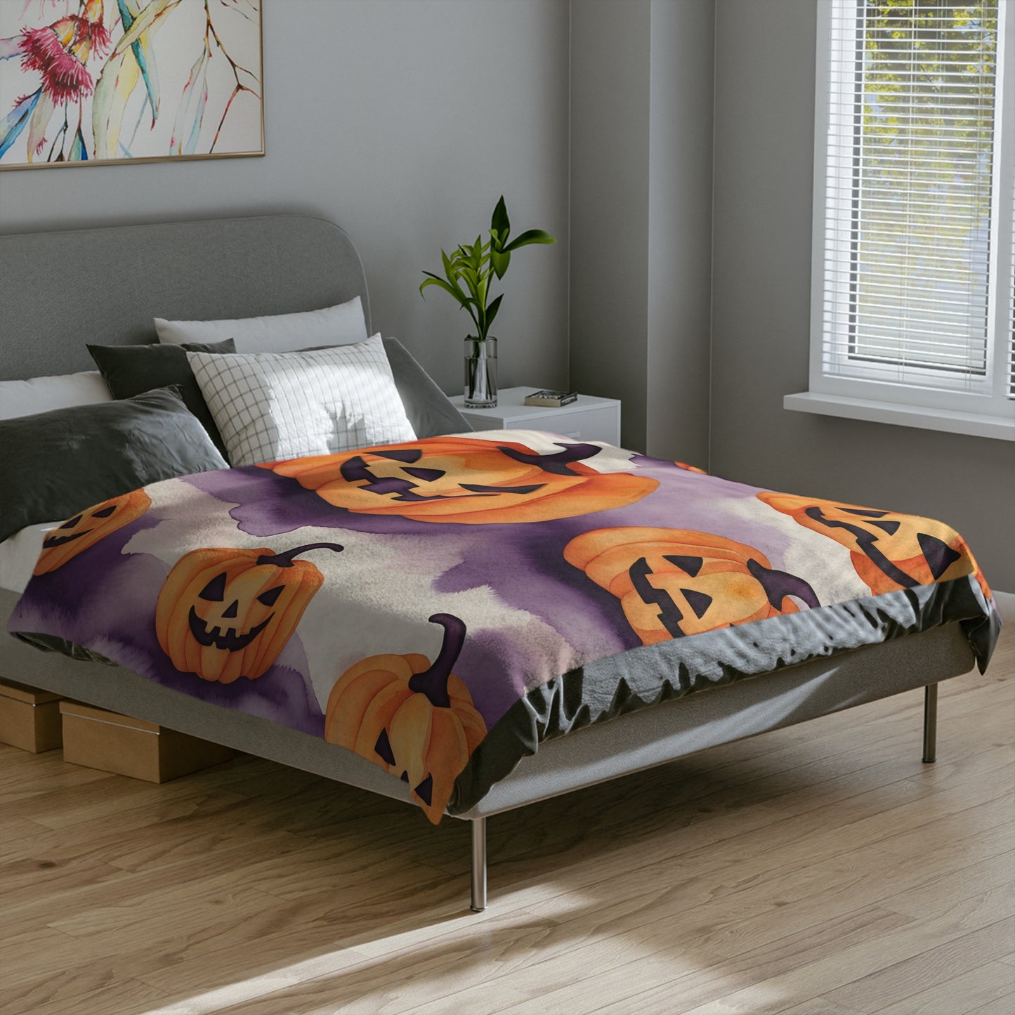 Halloween Pumpkin Velveteen Blanket | Cozy Fall Decor, Spooky Season Comfort, Jack-o'-Latterns, Perfect for Kids & Adults