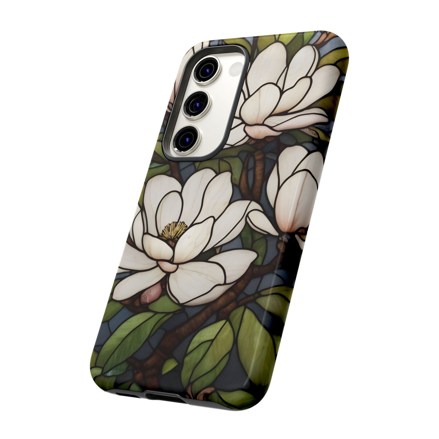 Floral Stained Glass Glossy Magnolia Phone Case / Compatible with Samsung / Gift for Her, Flower Art, Birthday Present, Stylish Protection