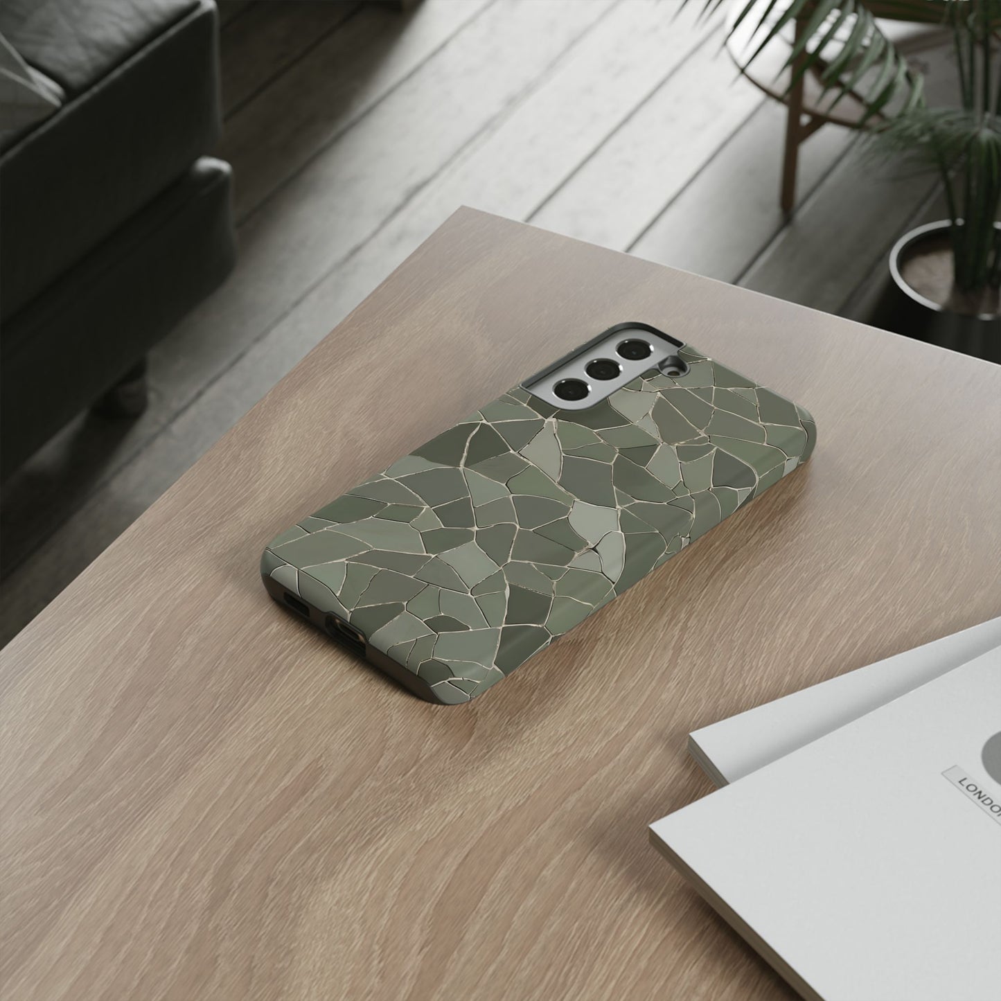 Sage Green Cracked Tile Phone Case Cover / Gift / Compatible with Samsung / Gift for Her, Birthday Present, Stylish Protection