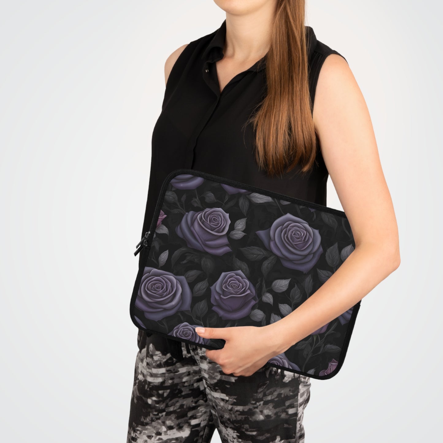 Purple Rose Laptop Sleeve - Floral Tablet Case, Elegant Rose Design, Protective Cover / Colorful Artistic Design Cover, Stylish Tech Accessory