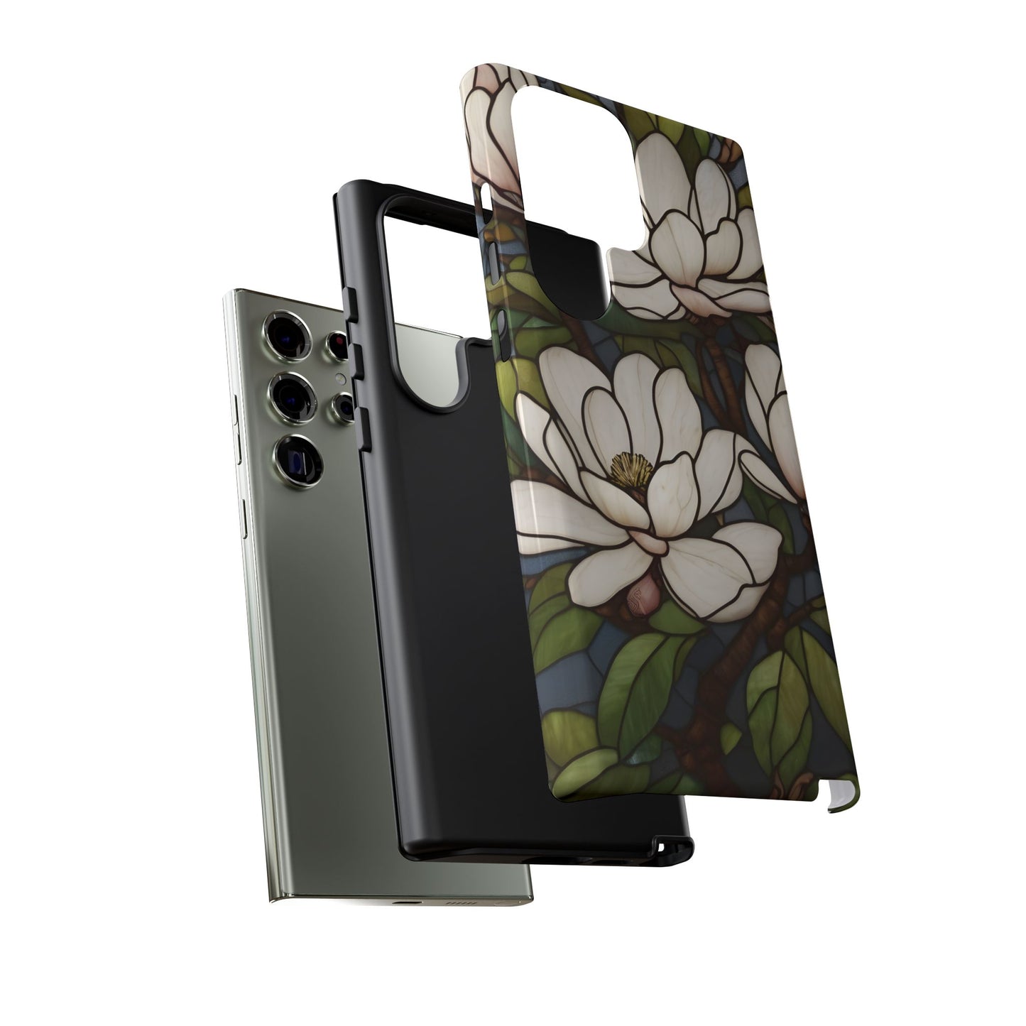 Floral Stained Glass Glossy Magnolia Phone Case / Compatible with Samsung / Gift for Her, Flower Art, Birthday Present, Stylish Protection