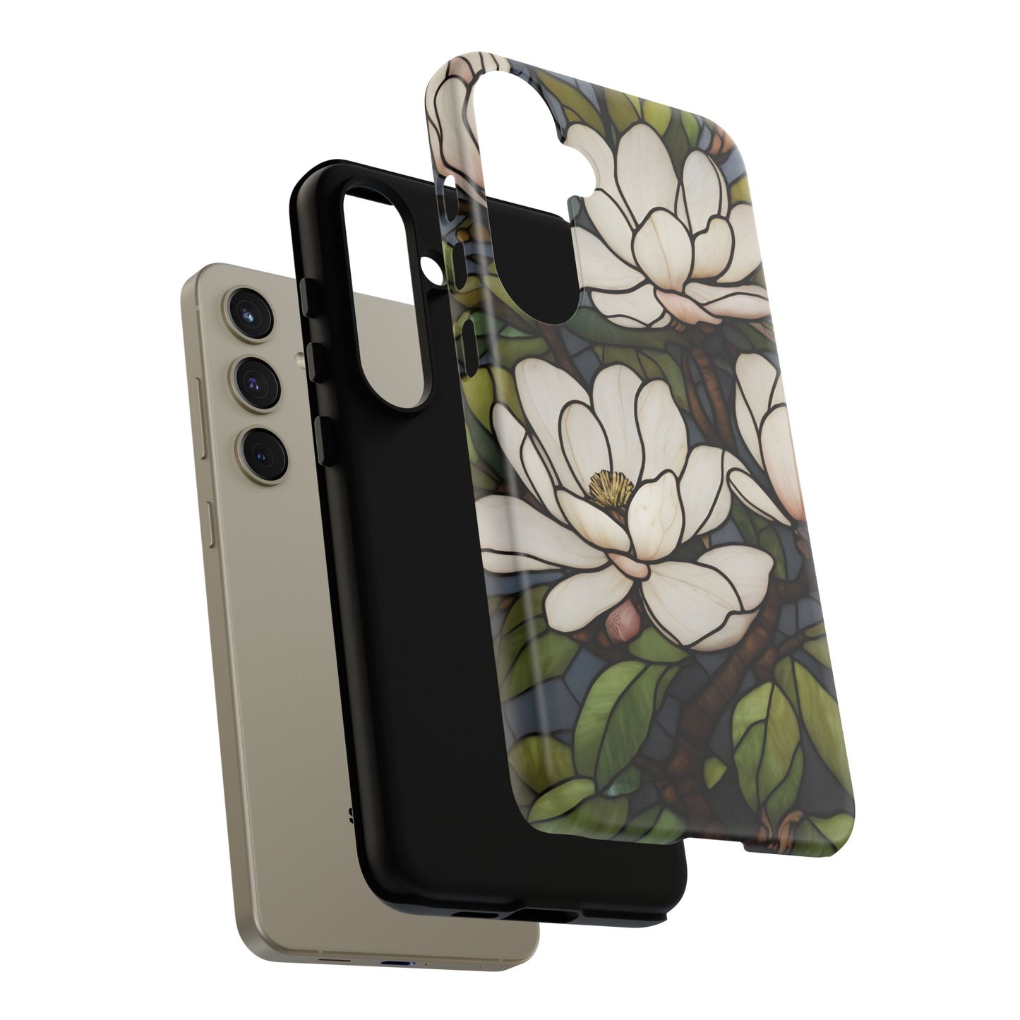 Floral Stained Glass Glossy Magnolia Phone Case / Compatible with Samsung / Gift for Her, Flower Art, Birthday Present, Stylish Protection