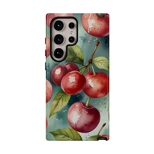 Watercolor Cherry Case/Vibrant Red Cherry, Botanical Fruit Tough Phone Case-Samsung Compatible, Gift for Her, Stylish Protection