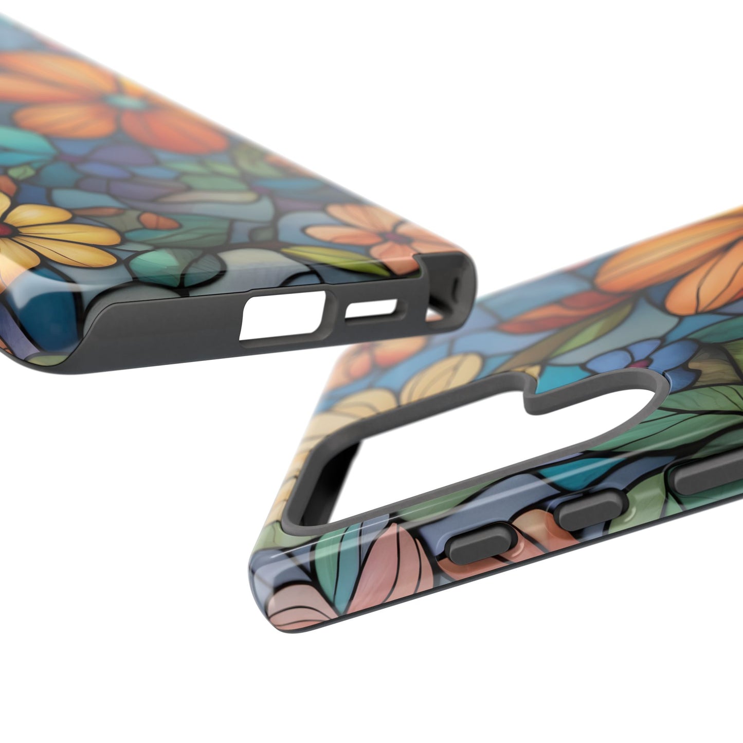 Floral Tough Phone Case - Colorful Stained Glass Design, Gift for Her, Samsung Compatible, Flower Art, Birthday Present, Stylish Protection