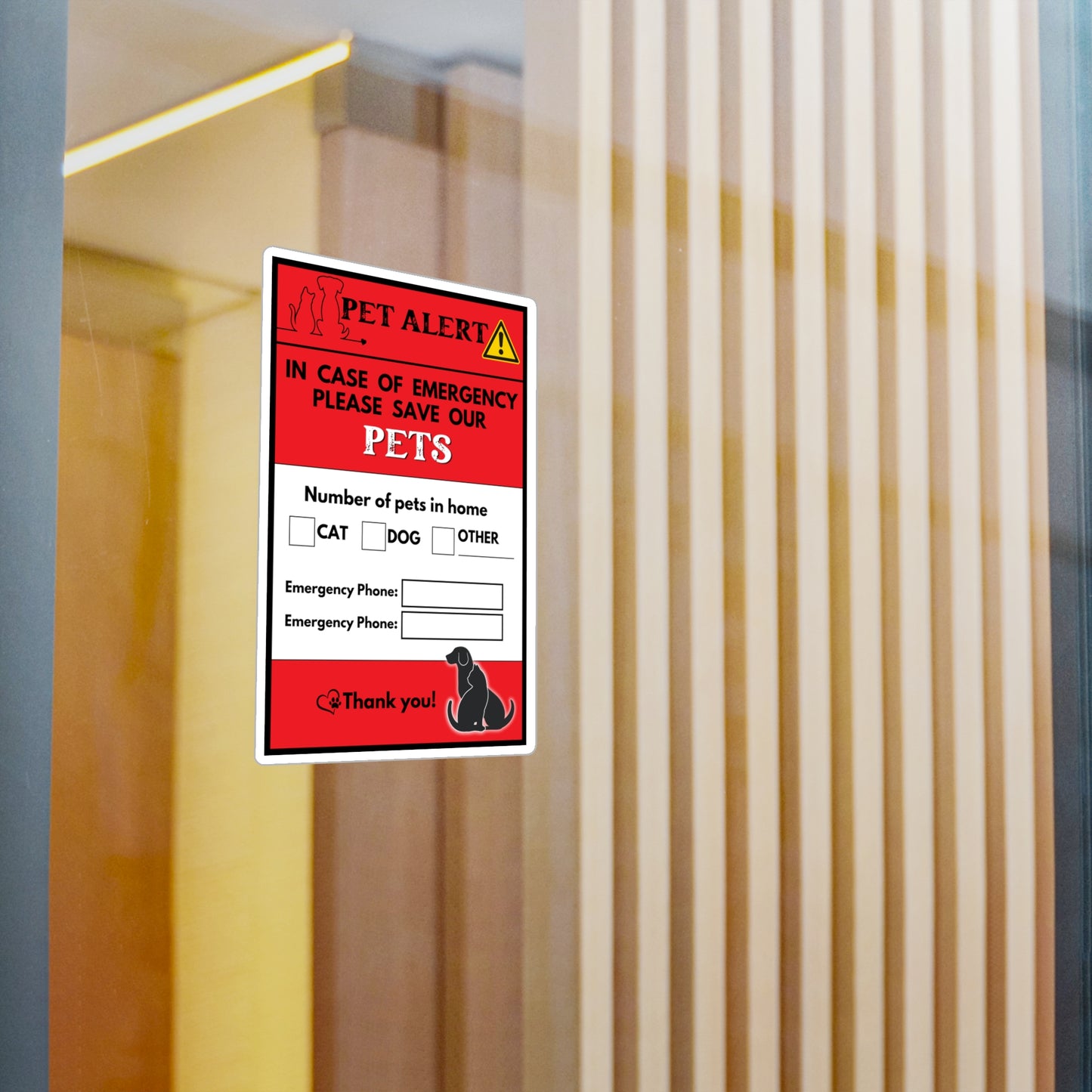 Pet Alert! Emergency Sticker for Home - Cat, Dog, Other - Wildfire Preparedness, Natural Disaster Safety