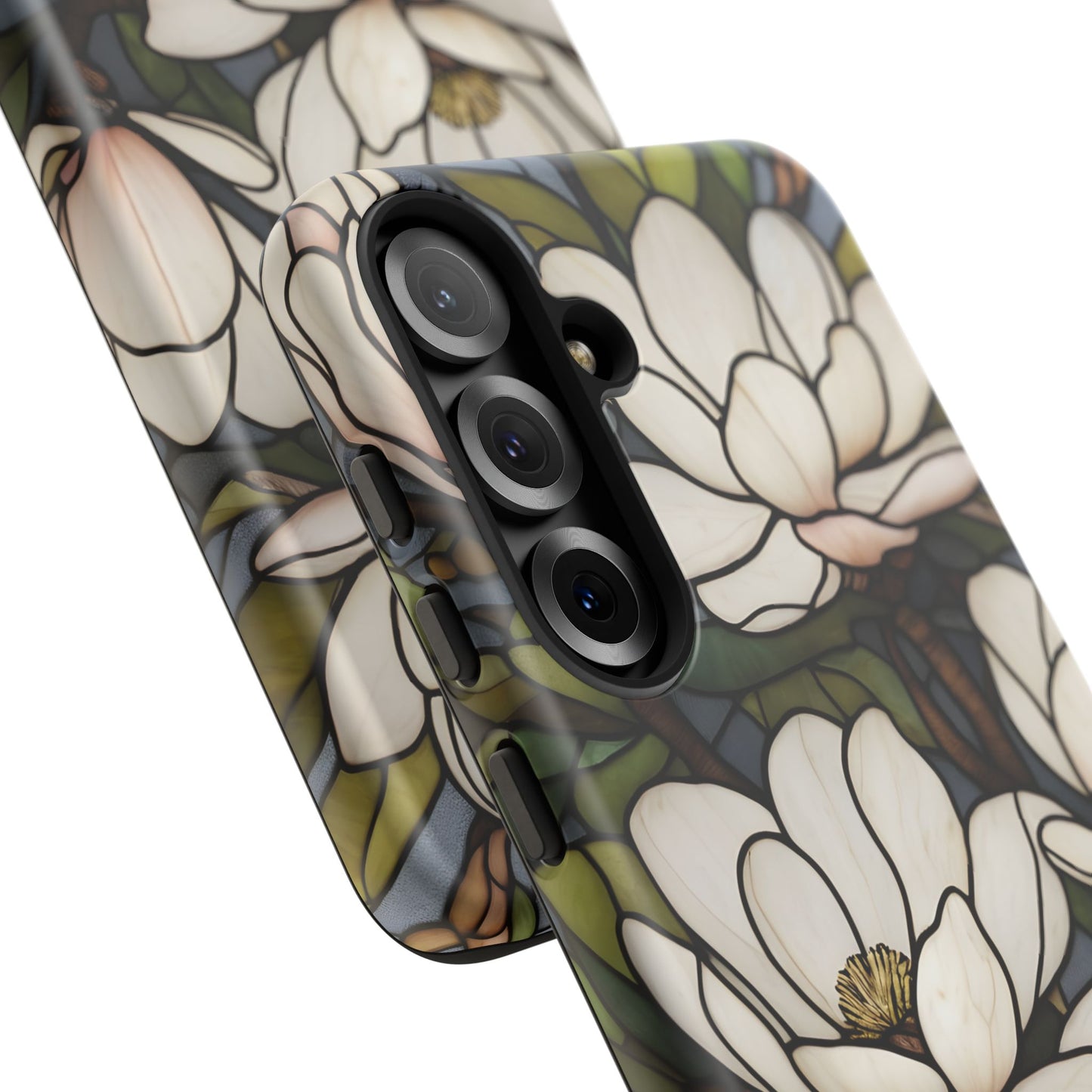 Floral Stained Glass Glossy Magnolia Phone Case / Compatible with Samsung / Gift for Her, Flower Art, Birthday Present, Stylish Protection