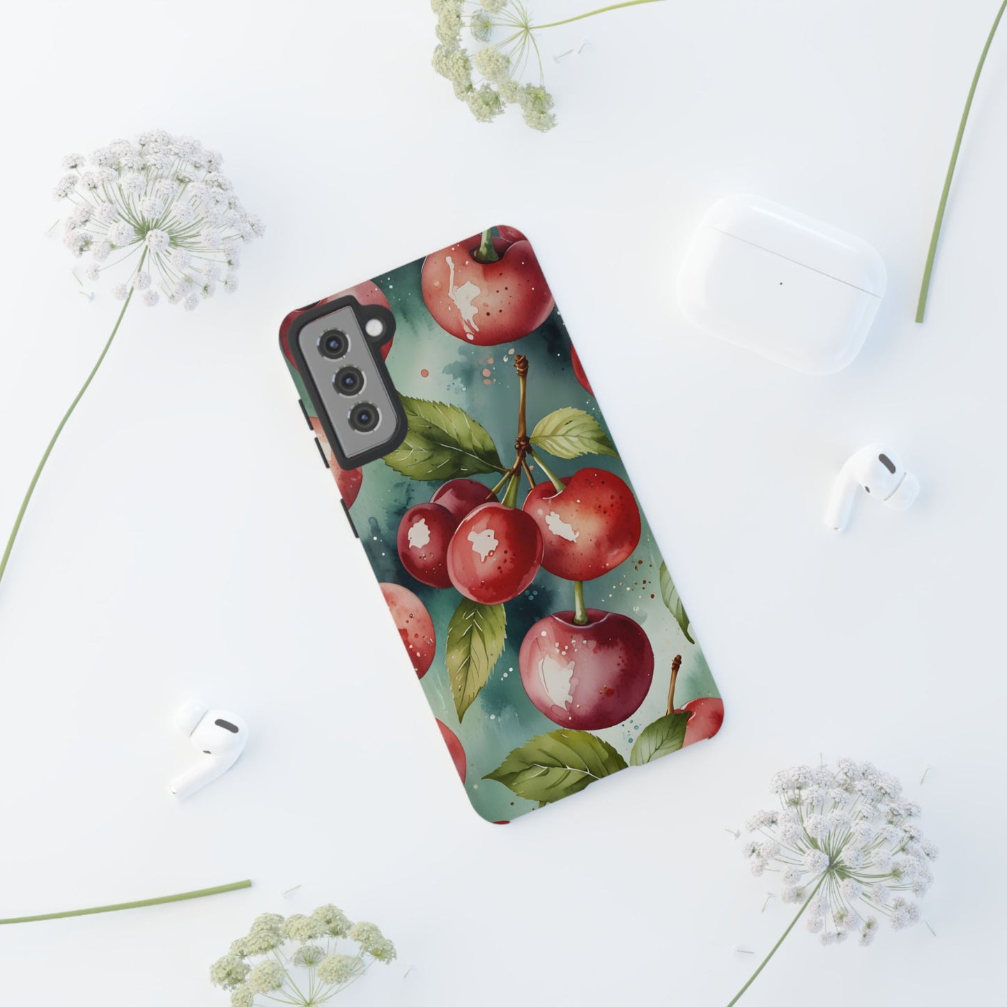 Watercolor Cherry Case/Vibrant Red Cherry, Botanical Fruit Tough Phone Case-Samsung Compatible, Gift for Her, Stylish Protection