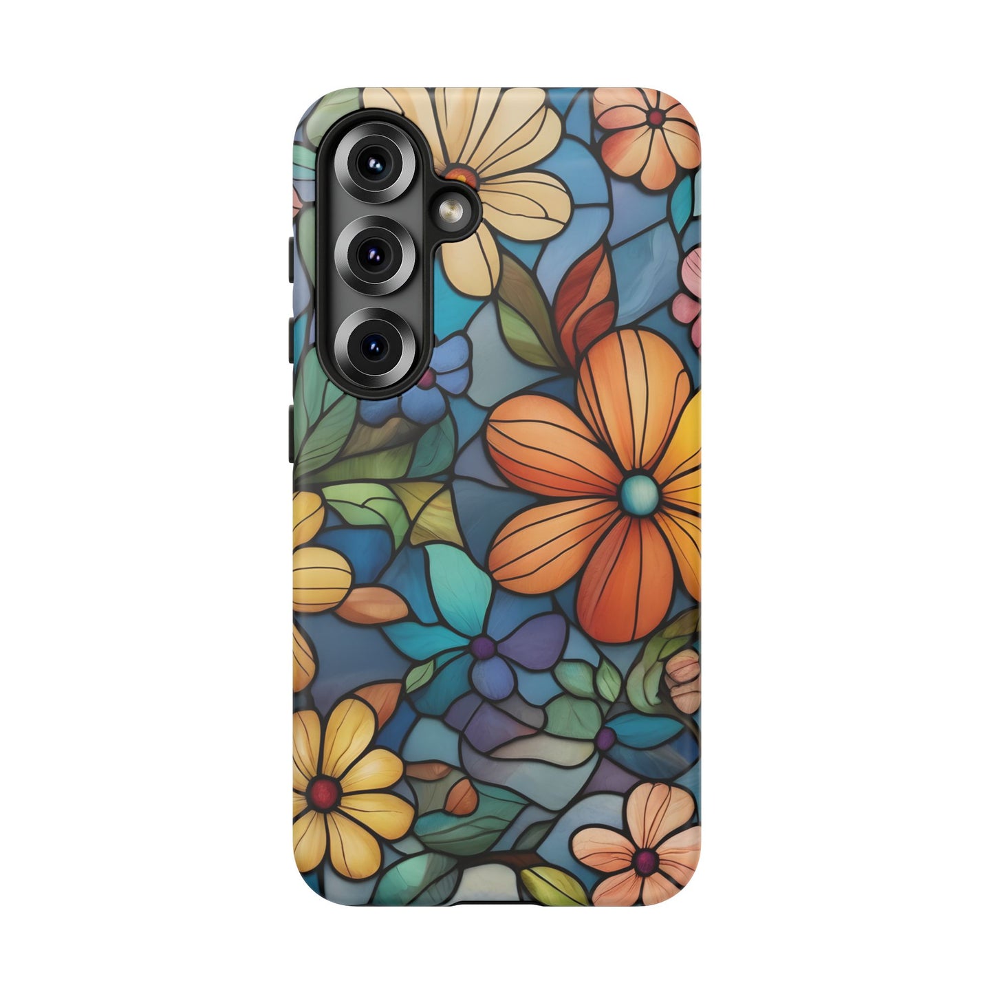 Floral Tough Phone Case - Colorful Stained Glass Design, Gift for Her, Samsung Compatible, Flower Art, Birthday Present, Stylish Protection