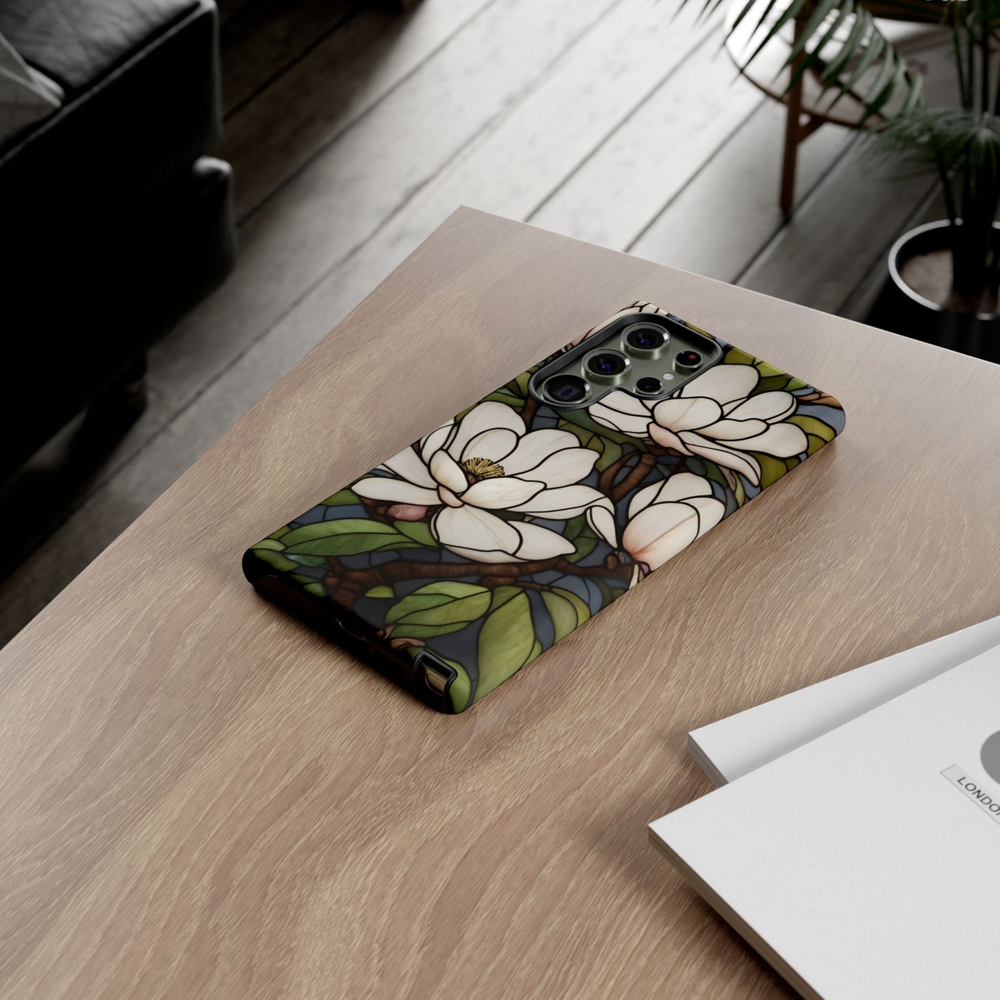 Floral Stained Glass Glossy Magnolia Phone Case / Compatible with Samsung / Gift for Her, Flower Art, Birthday Present, Stylish Protection