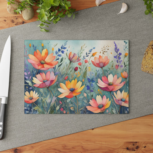 Watercolor Wildflower Cutting Board/Kitchen Cutting Board/Chopping Board/Large Cutting Board/Non-Slip Cutting Board/Durable Cutting Board