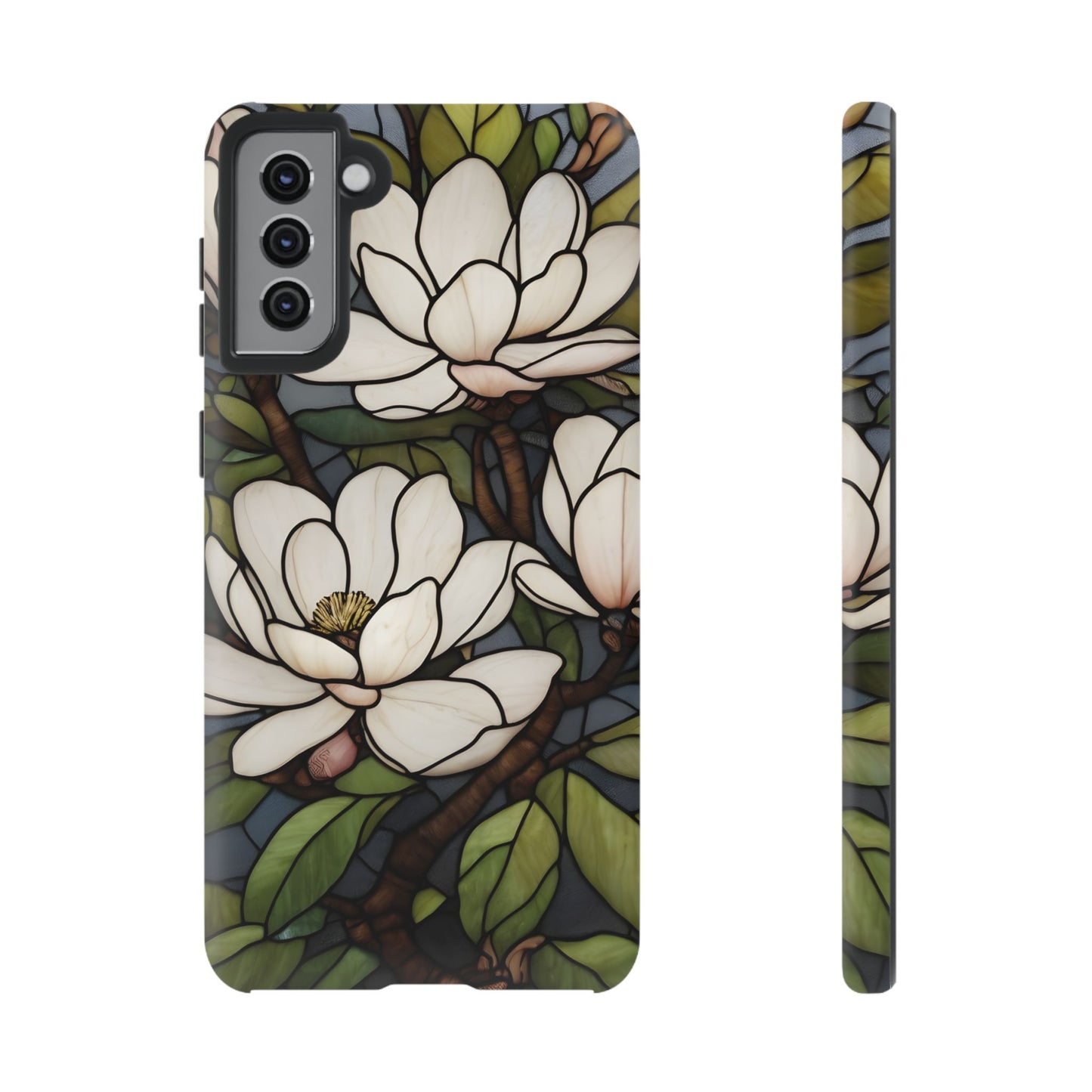 Floral Stained Glass Glossy Magnolia Phone Case / Compatible with Samsung / Gift for Her, Flower Art, Birthday Present, Stylish Protection
