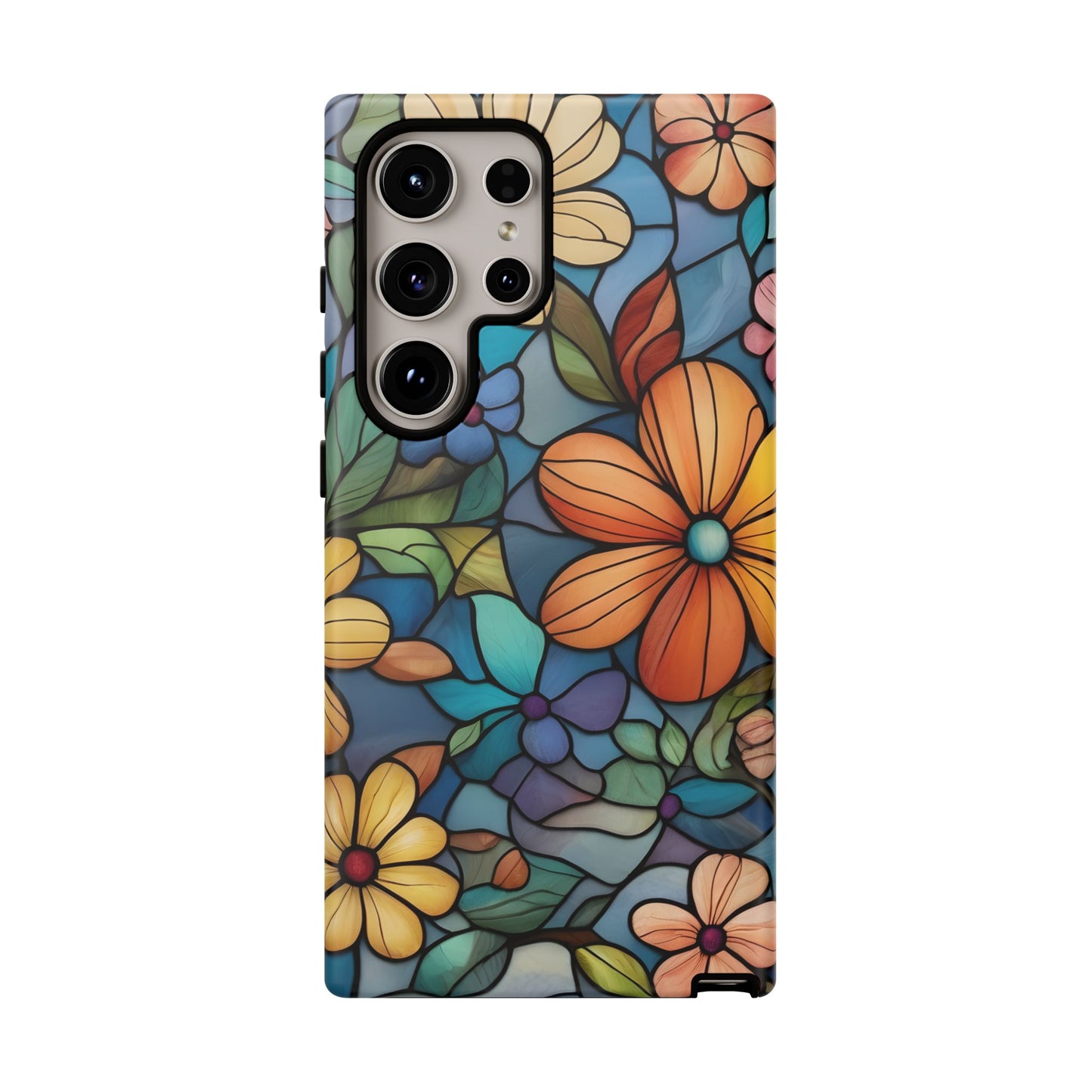 Floral Tough Phone Case - Colorful Stained Glass Design, Gift for Her, Samsung Compatible, Flower Art, Birthday Present, Stylish Protection
