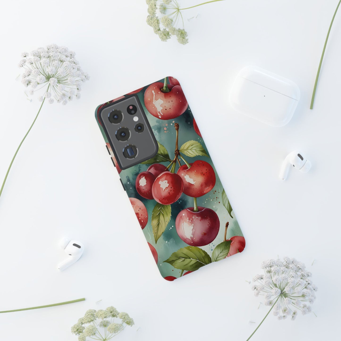 Watercolor Cherry Case/Vibrant Red Cherry, Botanical Fruit Tough Phone Case-Samsung Compatible, Gift for Her, Stylish Protection