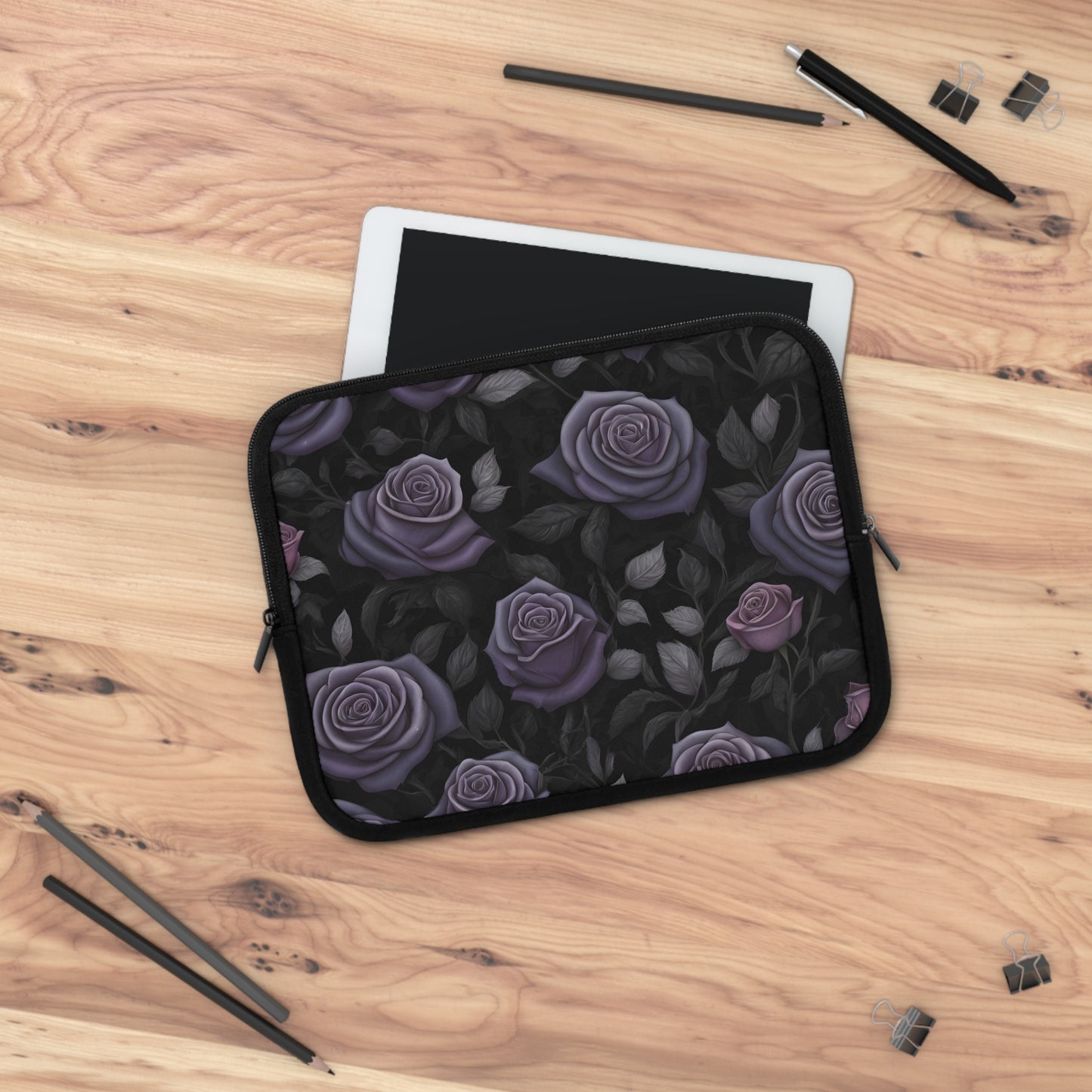 Purple Rose Laptop Sleeve - Floral Tablet Case, Elegant Rose Design, Protective Cover / Colorful Artistic Design Cover, Stylish Tech Accessory