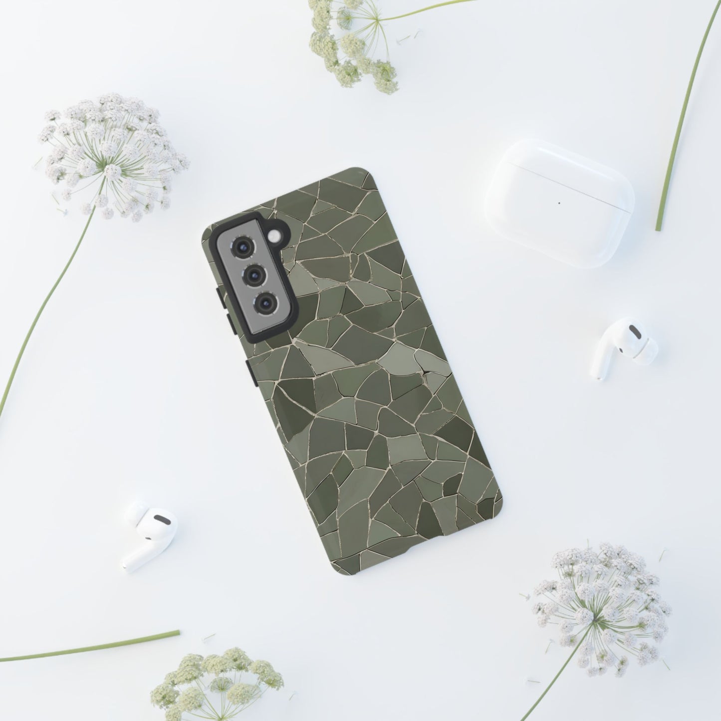 Sage Green Cracked Tile Phone Case Cover / Gift / Compatible with Samsung / Gift for Her, Birthday Present, Stylish Protection
