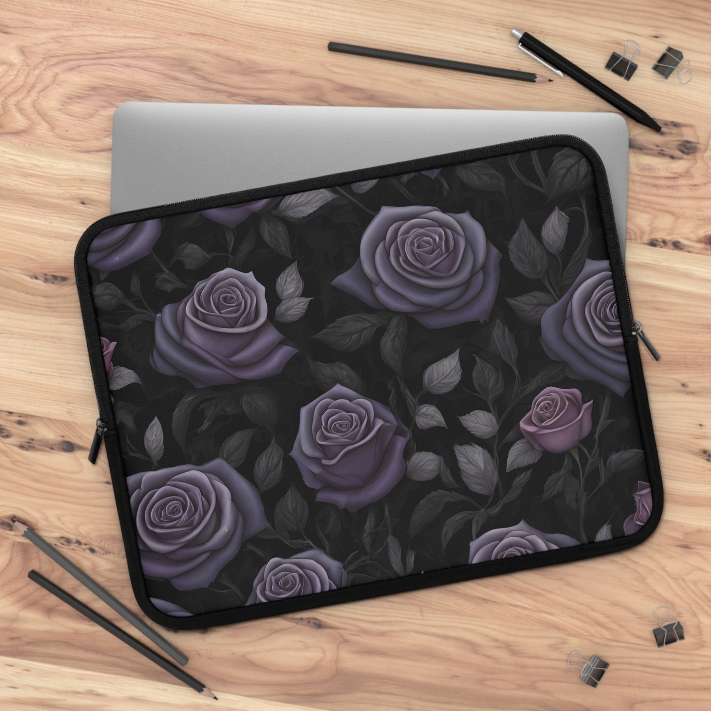Purple Rose Laptop Sleeve - Floral Tablet Case, Elegant Rose Design, Protective Cover / Colorful Artistic Design Cover, Stylish Tech Accessory