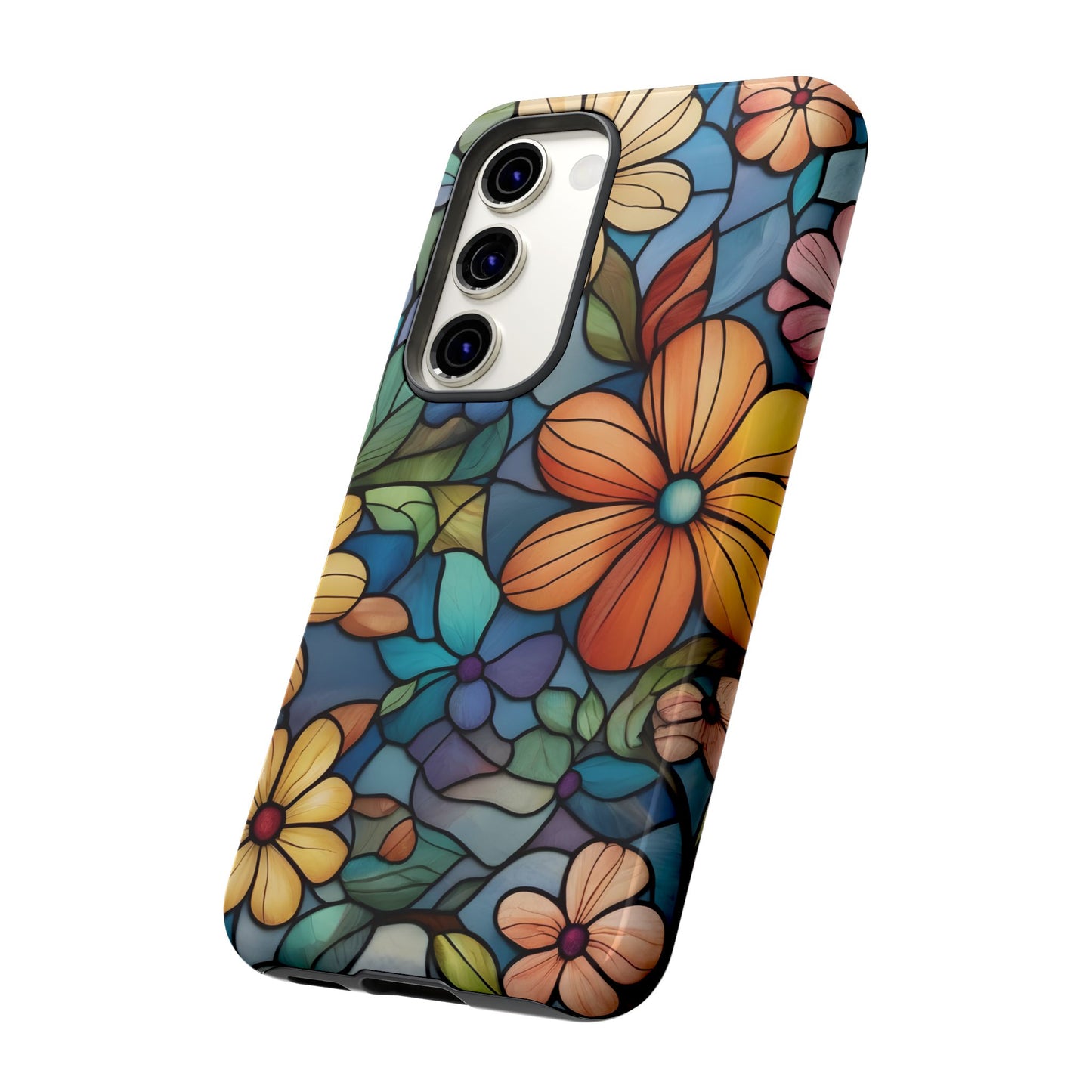Floral Tough Phone Case - Colorful Stained Glass Design, Gift for Her, Samsung Compatible, Flower Art, Birthday Present, Stylish Protection
