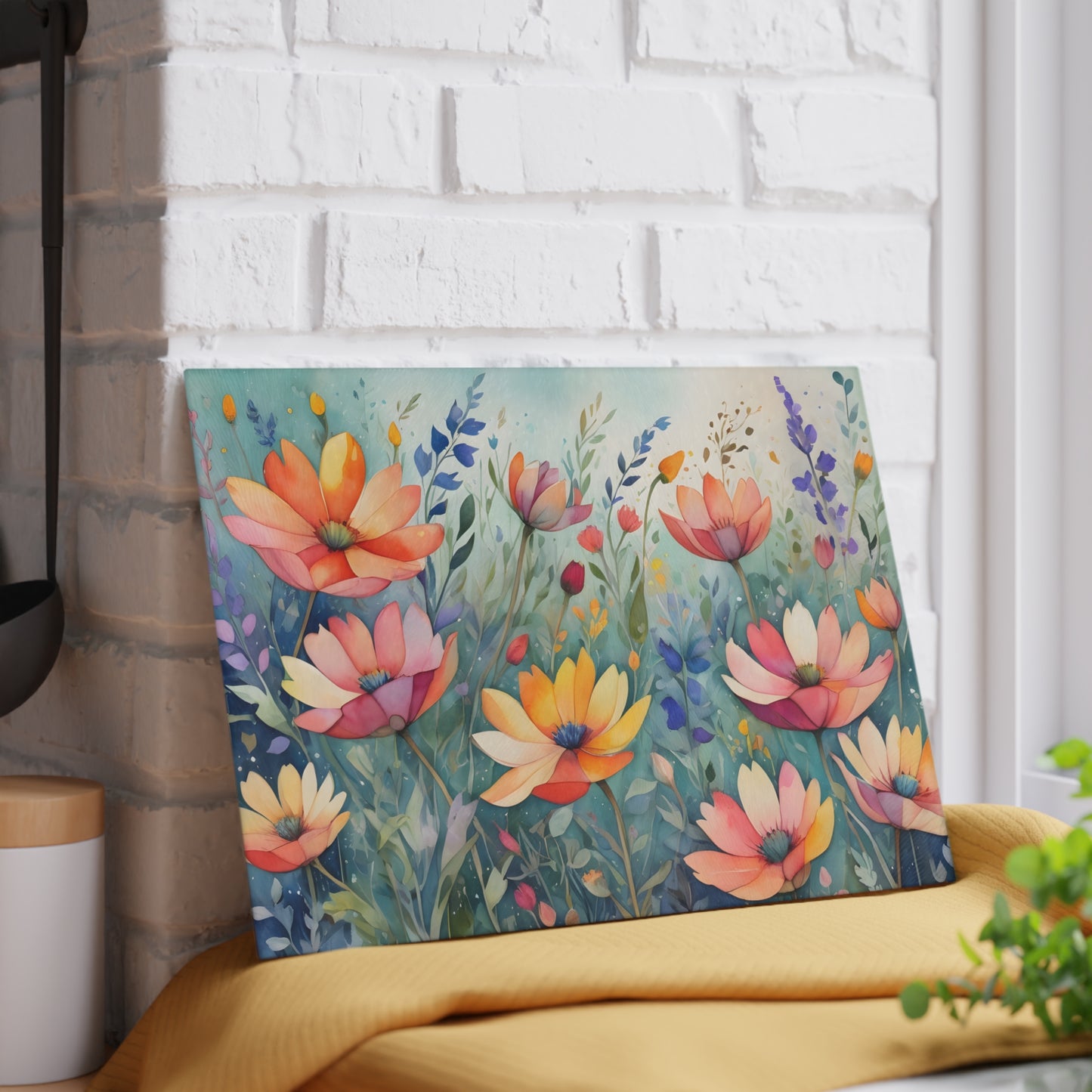 Watercolor Wildflower Cutting Board/Kitchen Cutting Board/Chopping Board/Large Cutting Board/Non-Slip Cutting Board/Durable Cutting Board