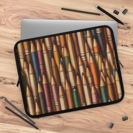 Vibrant Colored Pencils Laptop Sleeve - Protective Case - Back to School Creative Accessory, Multicolor Pencil Design Cover, Artist Sketching Stationery Print Design Protective Case for any Laptop or Tablet