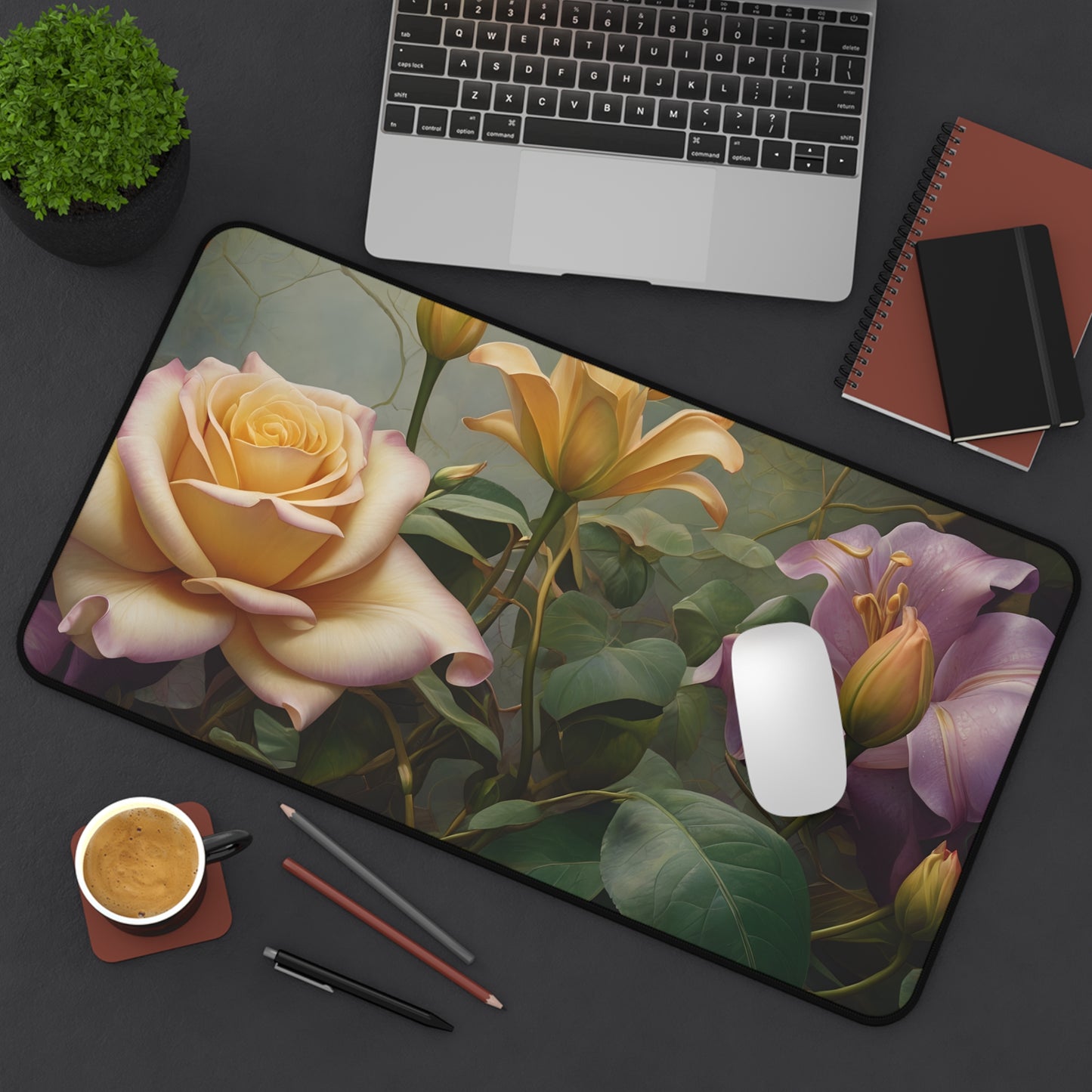 Elegant Floral Tapestry Desk Mat/Vintage Flower Mouse Pad/Botanical Art Mouse Pad/Anti-Slip Mouse Pad/Gaming Mouse Pad