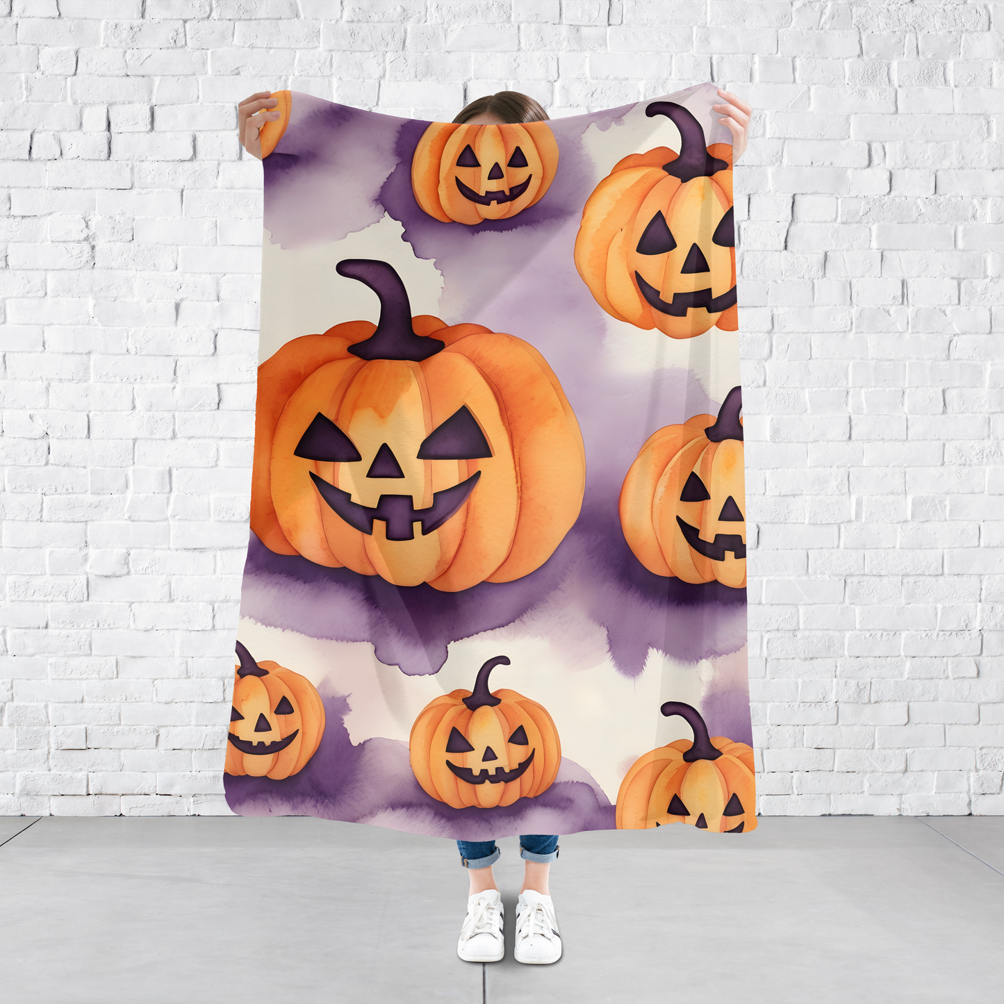 Halloween Pumpkin Velveteen Blanket | Cozy Fall Decor, Spooky Season Comfort, Jack-o'-Latterns, Perfect for Kids & Adults