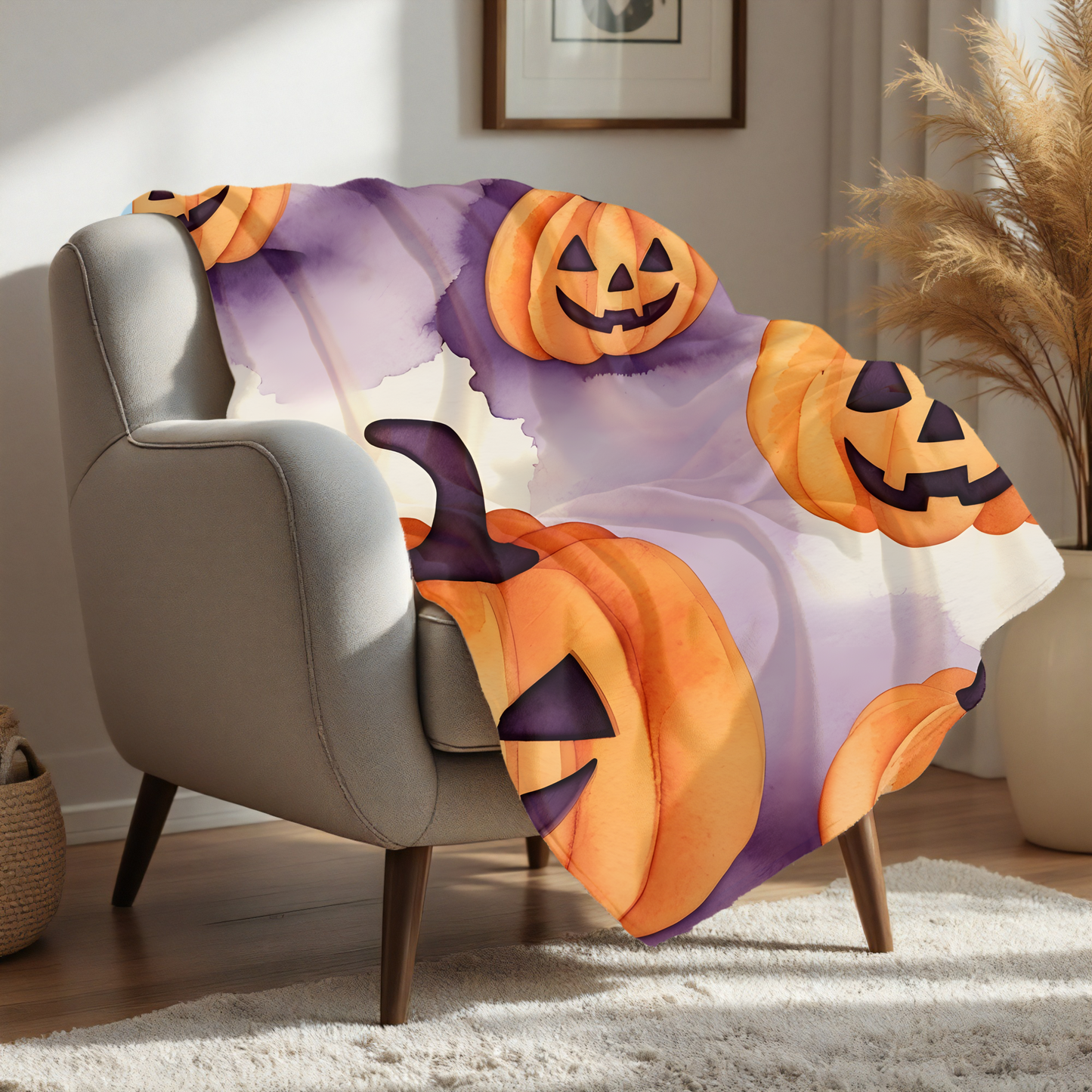 Halloween Pumpkin Velveteen Blanket | Cozy Fall Decor, Spooky Season Comfort, Jack-o'-Latterns, Perfect for Kids & Adults