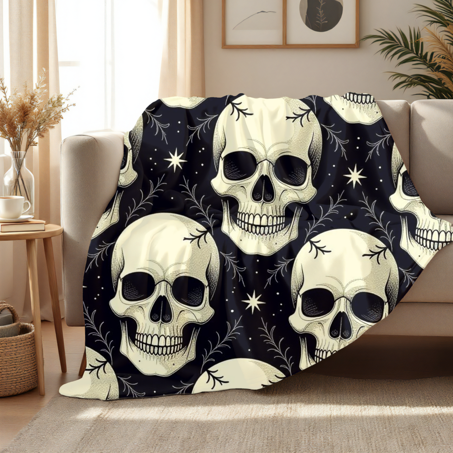 Halloween Skull Velveteen Blanket | Spooky Fall Decor, Spooky Skull Star Pattern Throw, Perfect for Kids & Adults, Gift, Plush Blanket