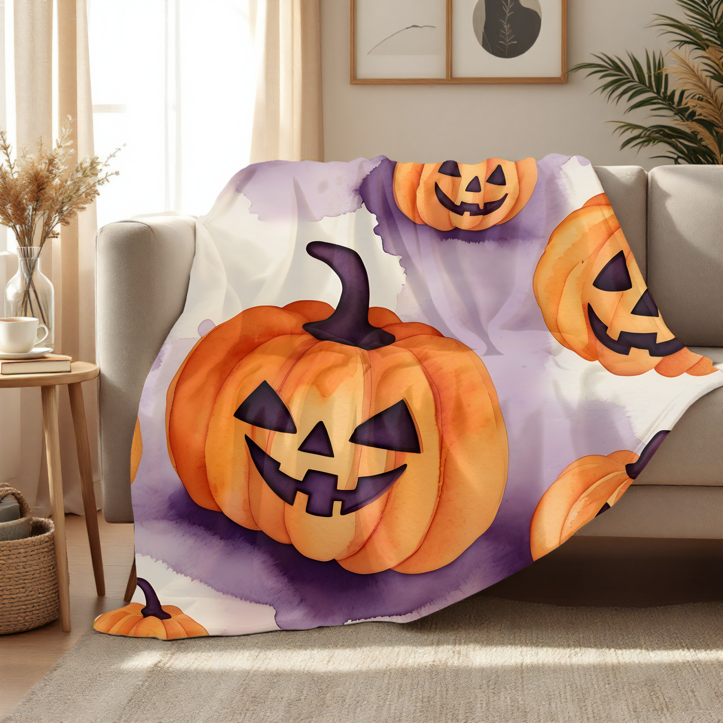 Halloween Pumpkin Velveteen Blanket | Cozy Fall Decor, Spooky Season Comfort, Jack-o'-Latterns, Perfect for Kids & Adults