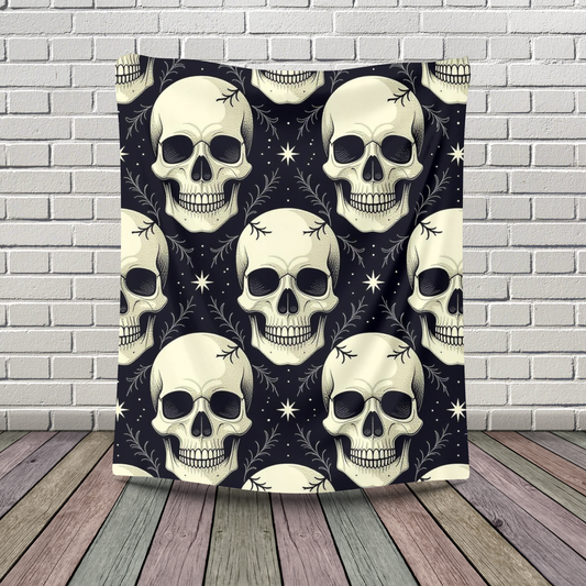 Halloween Skull Velveteen Blanket | Spooky Fall Decor, Spooky Skull Star Pattern Throw, Perfect for Kids & Adults, Gift, Plush Blanket
