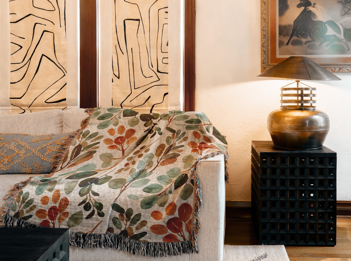 Botanical Woven Throw Blanket/Cozy Throw Blanket/Soft Throw Blanket/Floral Blanket/Home Decor/Living Room Decor/Sofa Throw